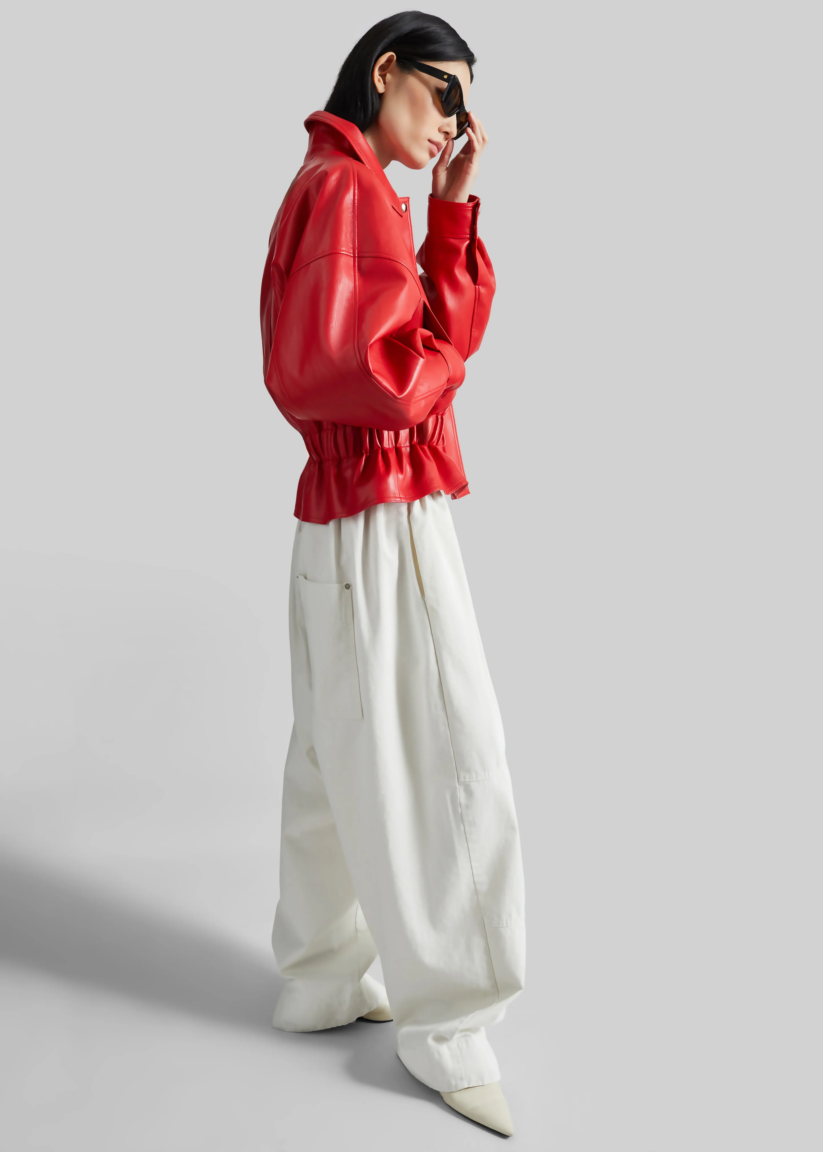 Kalsta Faux Leather Peplum Jacket - Red - Image 6