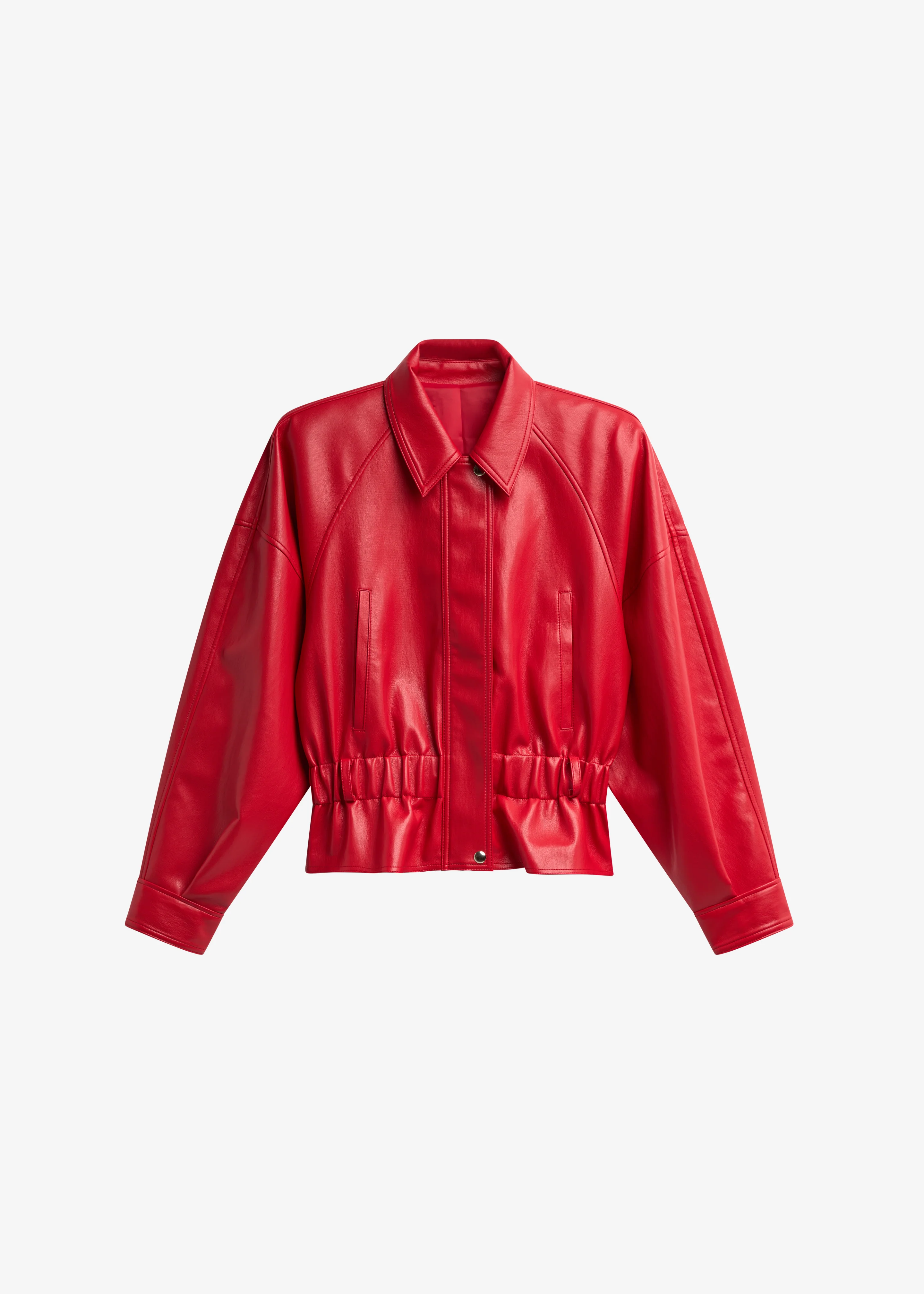Kalsta Faux Leather Peplum Jacket - Red - Image 9