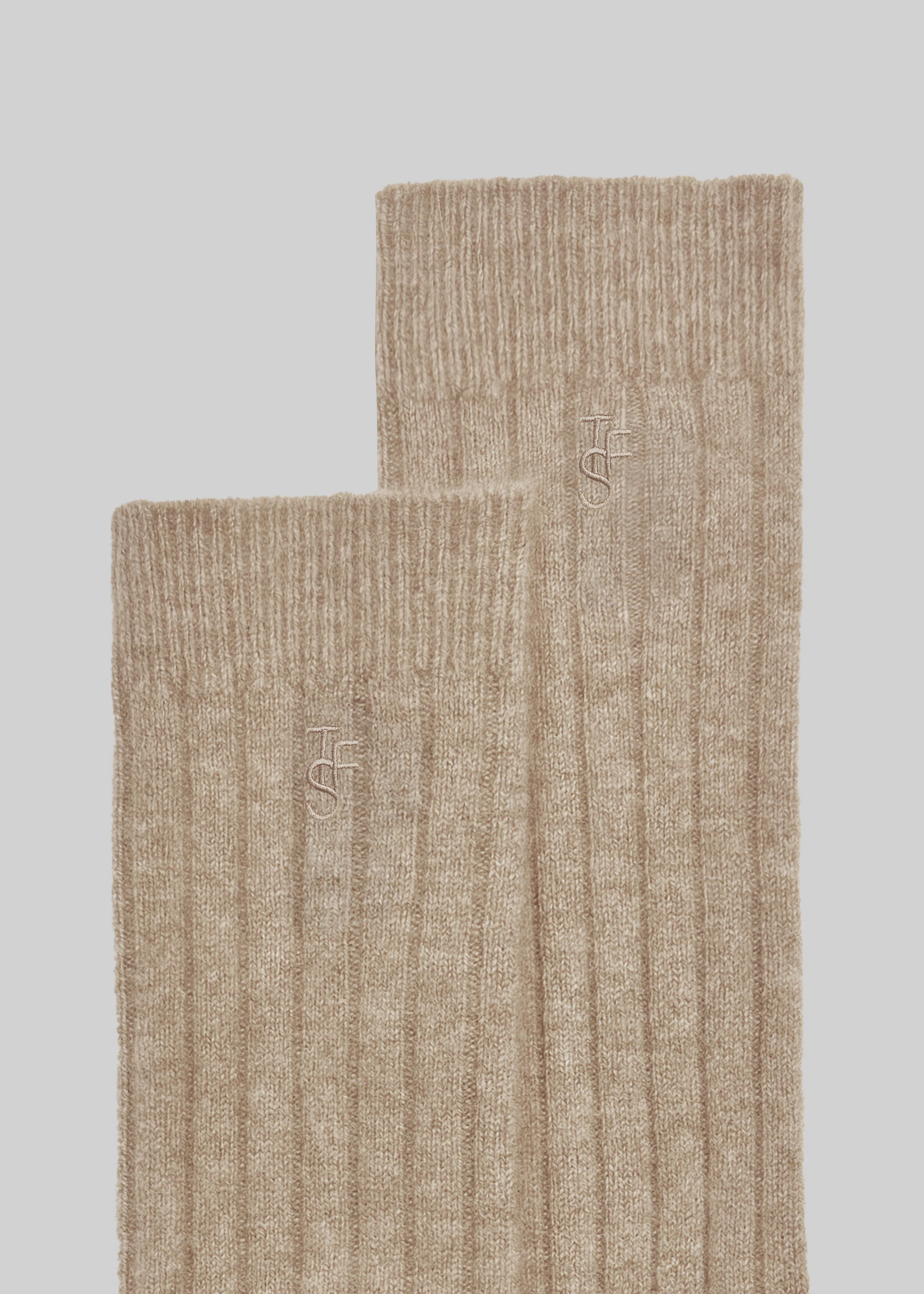 Kano Cashmere Ribbed Socks - Taupe - Image 5