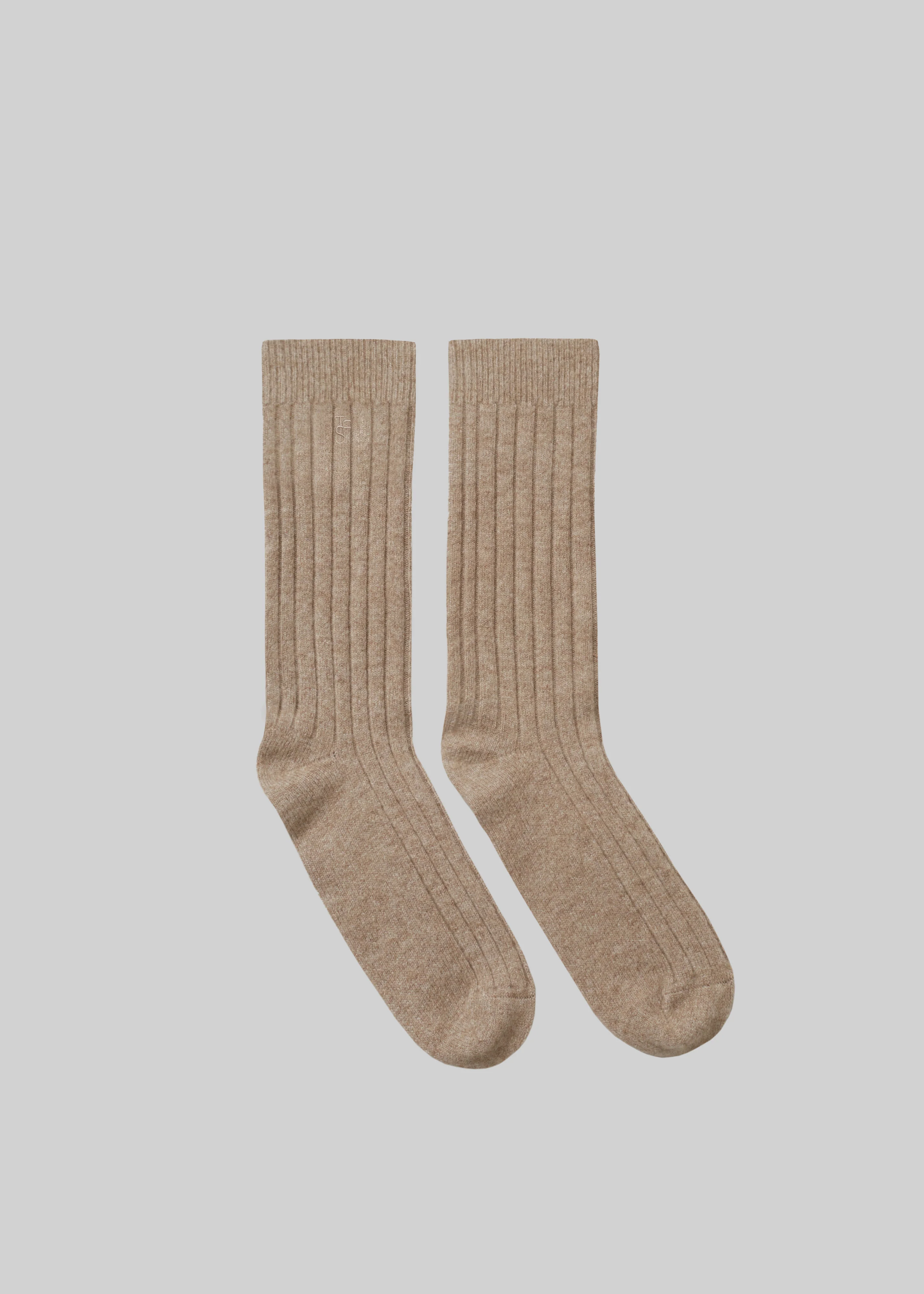 Kano Cashmere Ribbed Socks - Taupe - Image 8