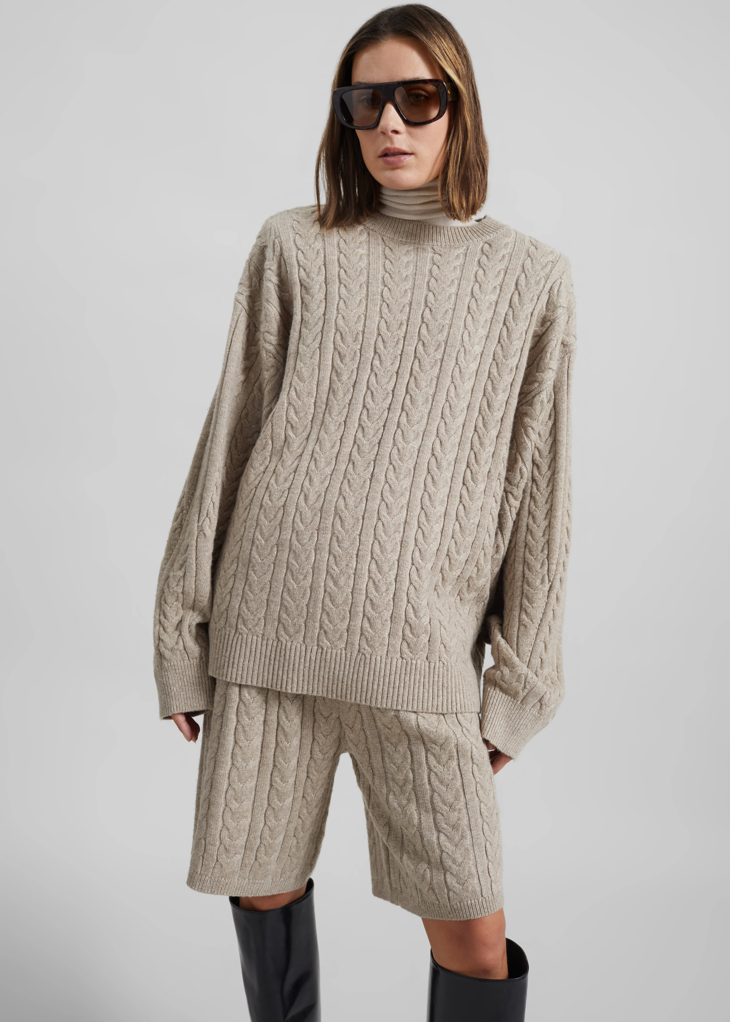 Karmoy Cable Knit Padded Sweater - Beige - Image 2