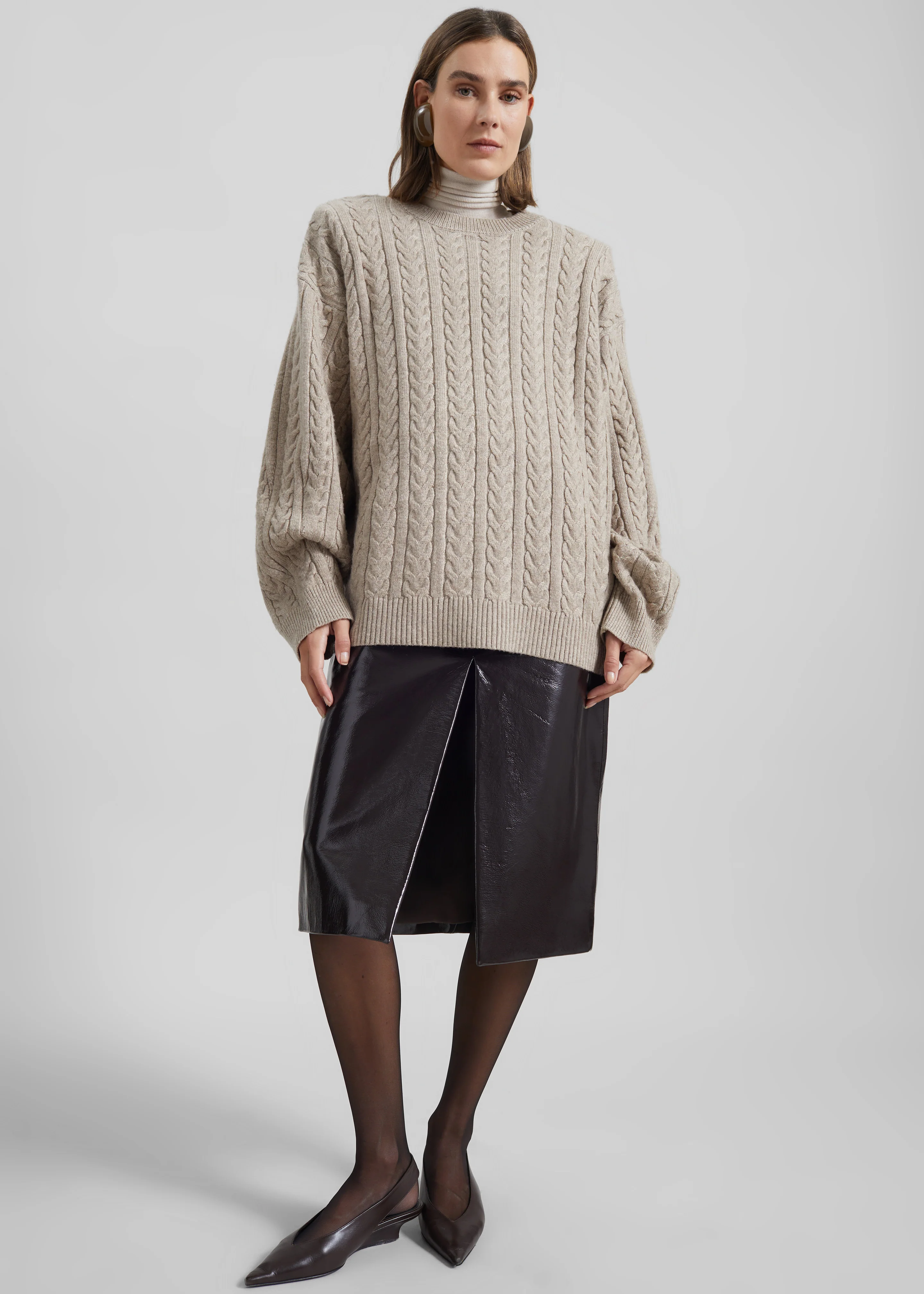 Karmoy Cable Knit Padded Sweater - Beige - Image 5