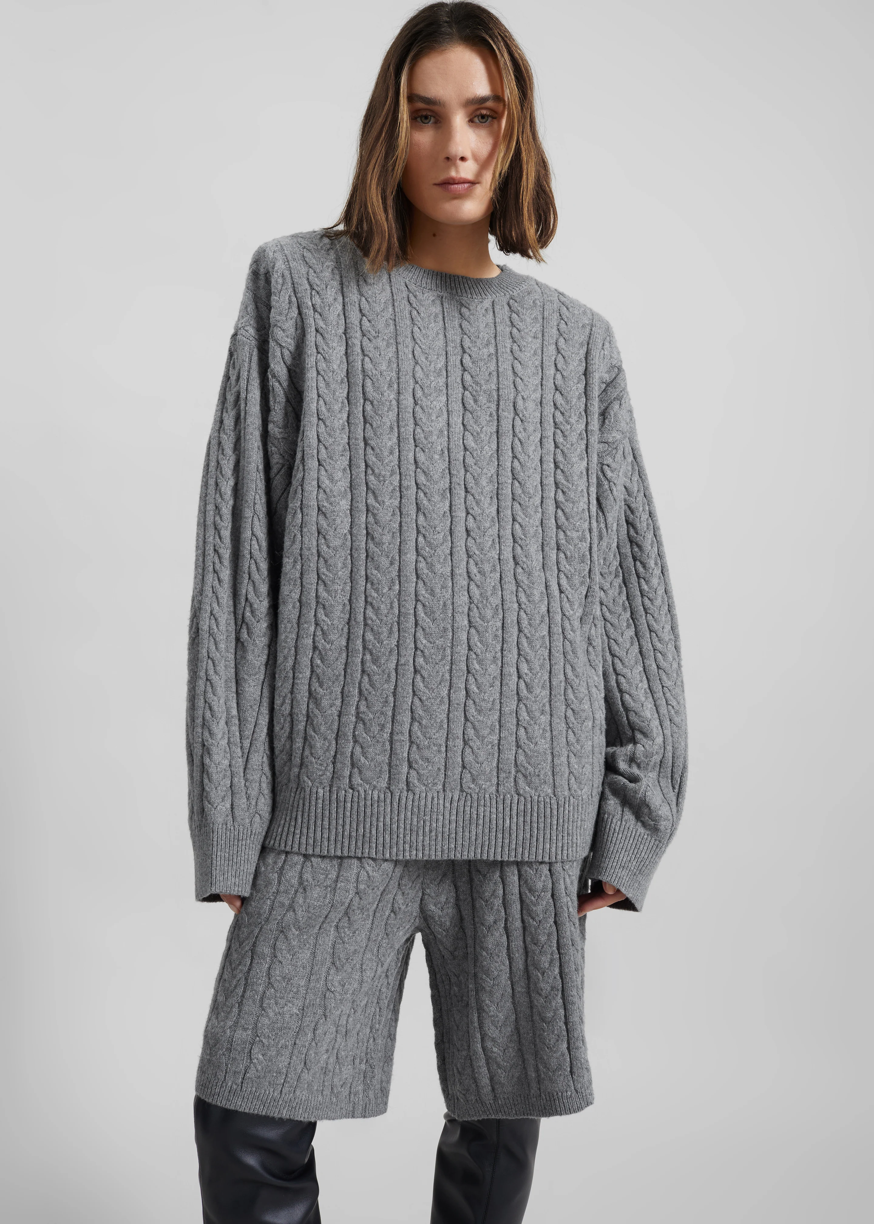 Karmoy Cable Knit Padded Sweater - Grey - Image 2