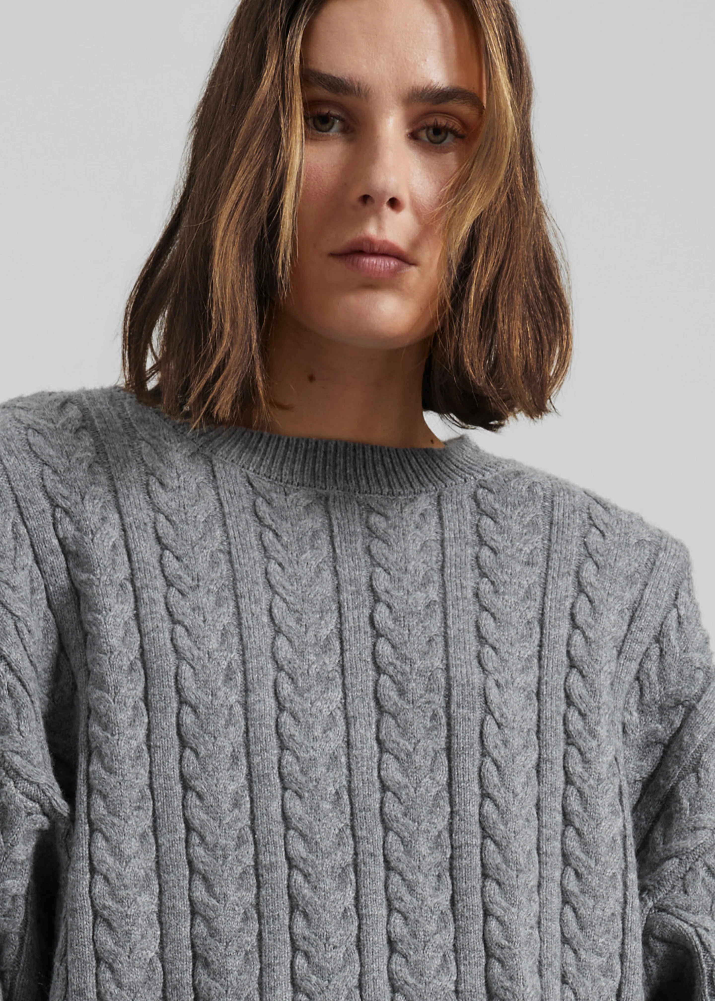 Karmoy Cable Knit Padded Sweater - Grey - Image 5