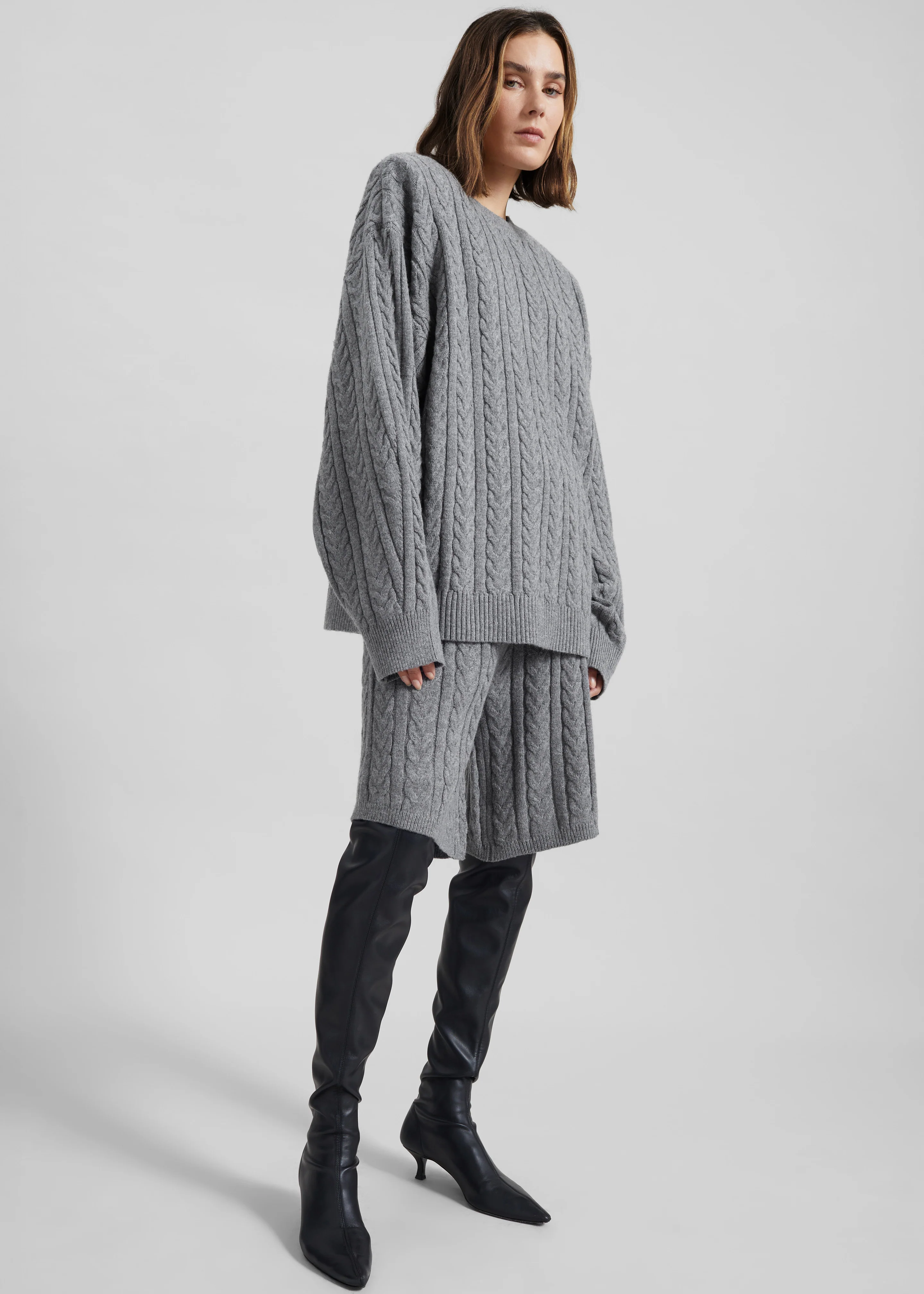 Karmoy Cable Knit Padded Sweater - Grey - Image 7