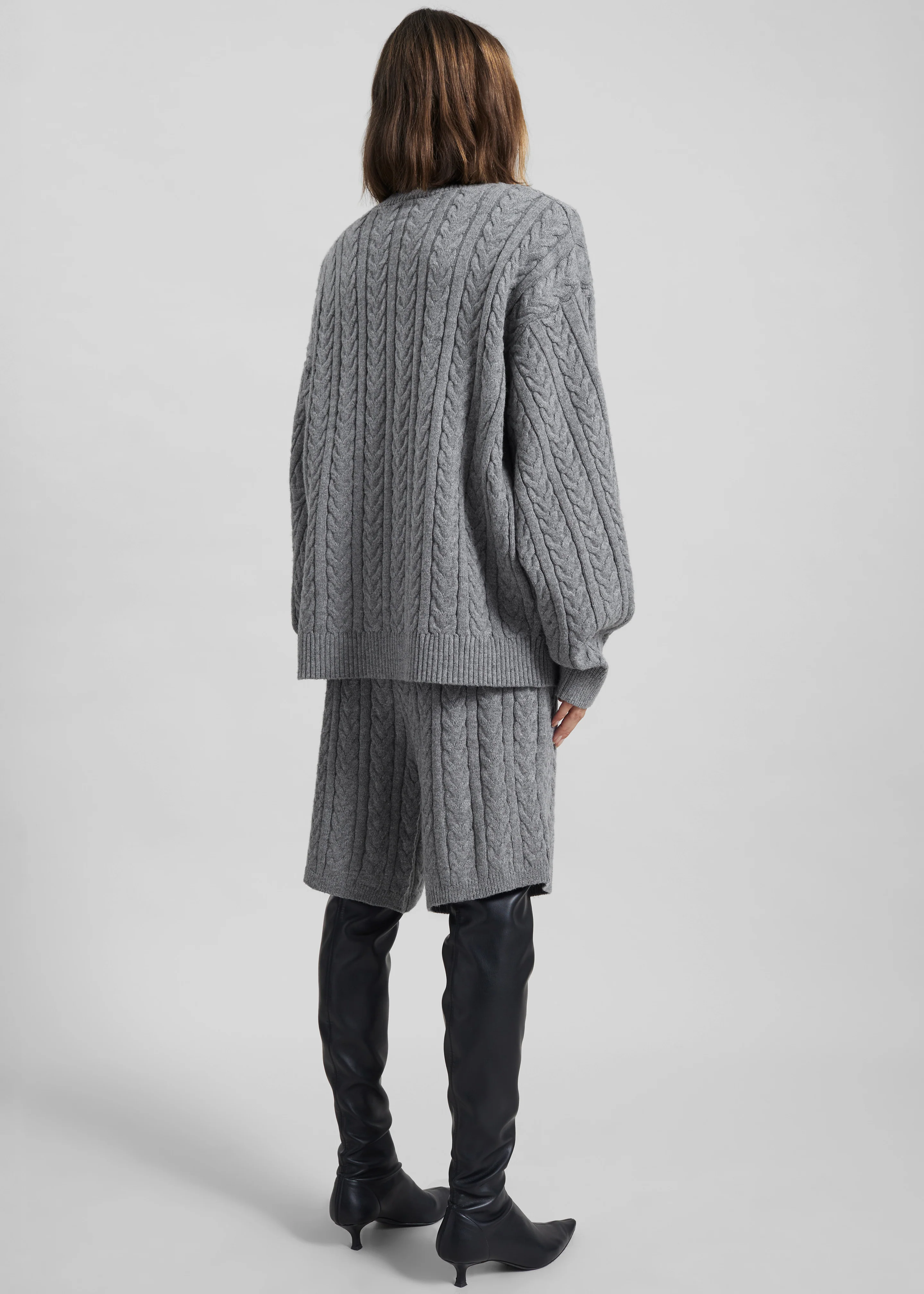 Karmoy Cable Knit Padded Sweater - Grey - Image 8