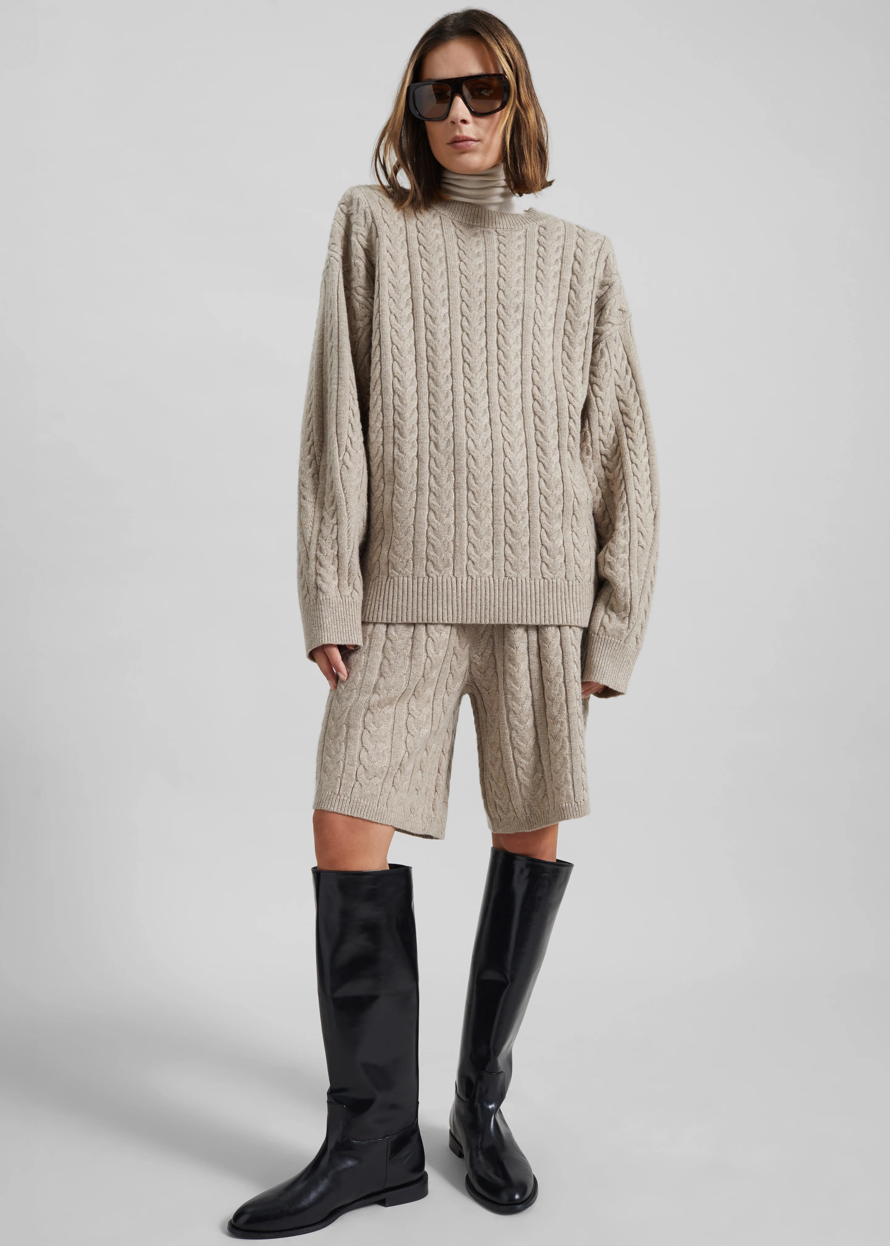 Karmoy Cable Knit Shorts - Beige - Image 3
