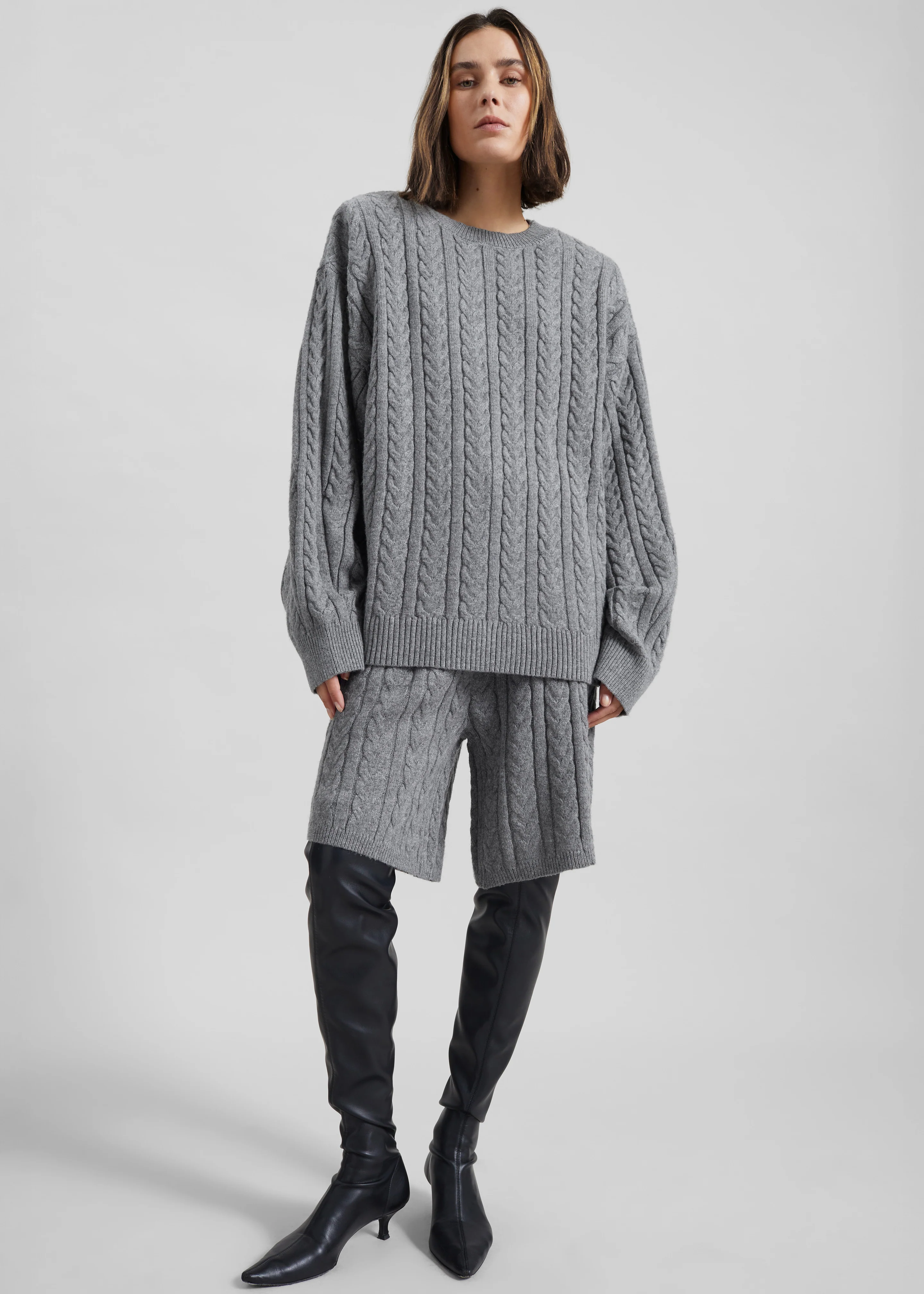 Karmoy Cable Knit Shorts - Grey - Image 3