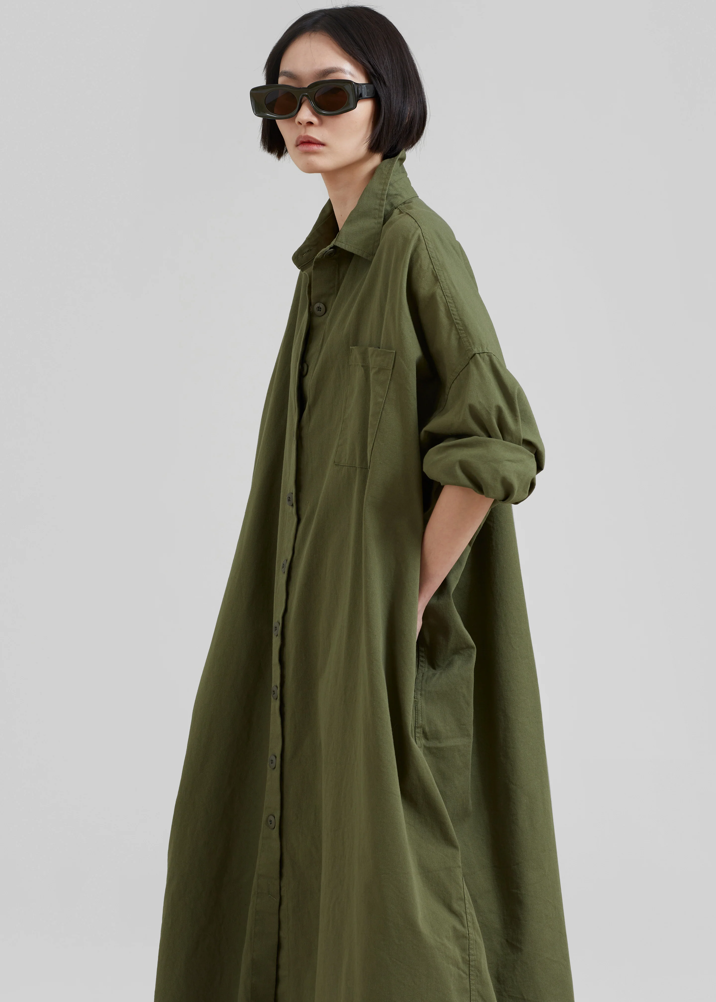 Kason Oversized Shirt Dress - Dark Olive - Image 3