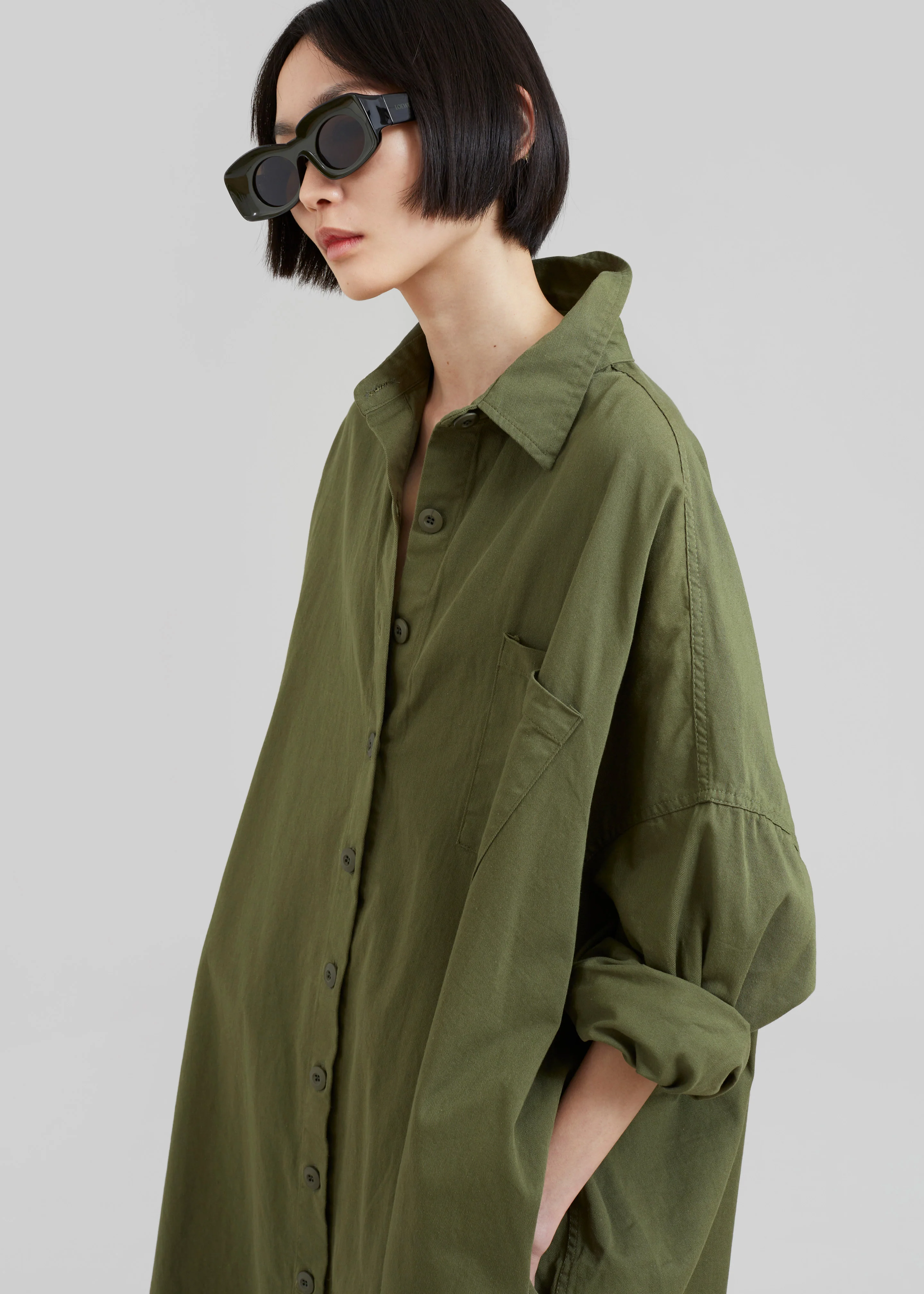 Kason Oversized Shirt Dress - Dark Olive - Image 5