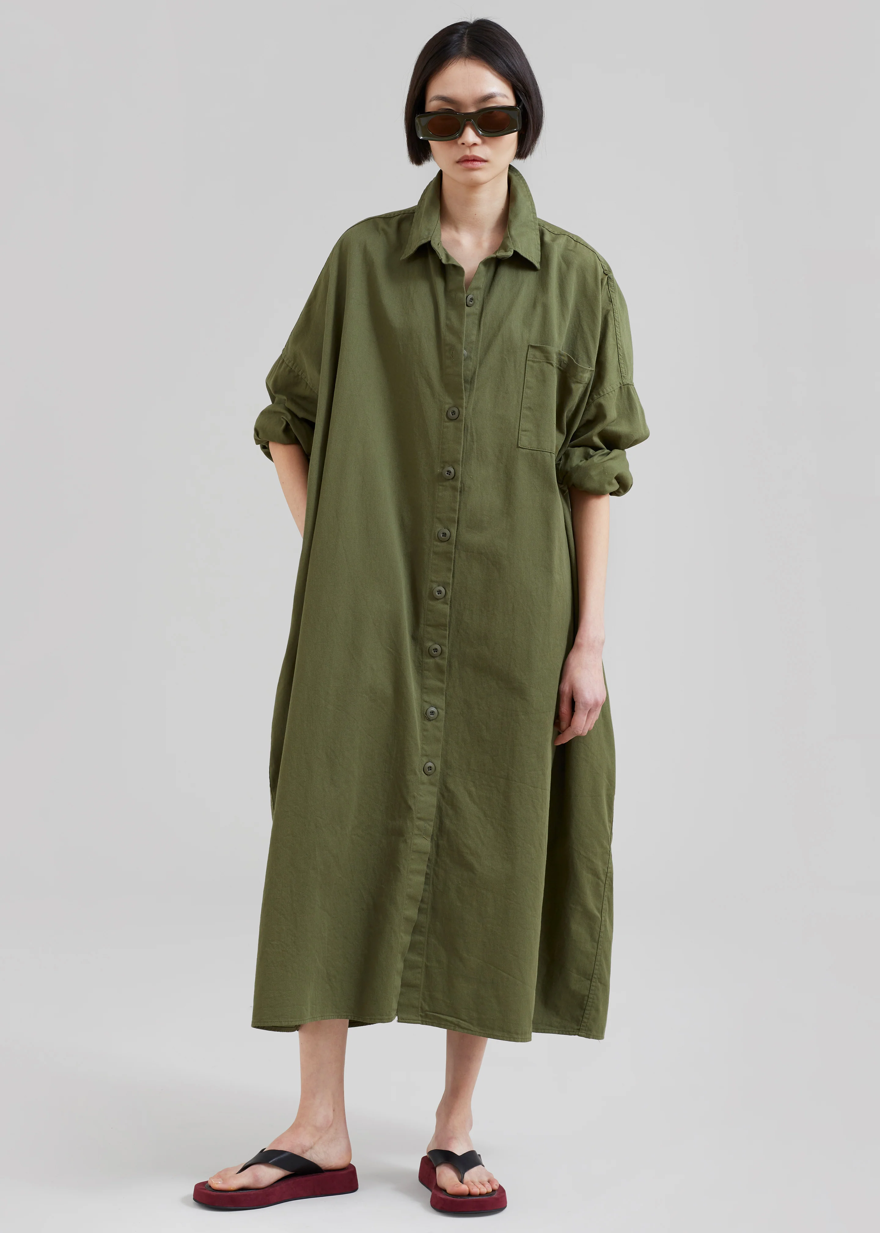 Kason Oversized Shirt Dress - Dark Olive - Image 6