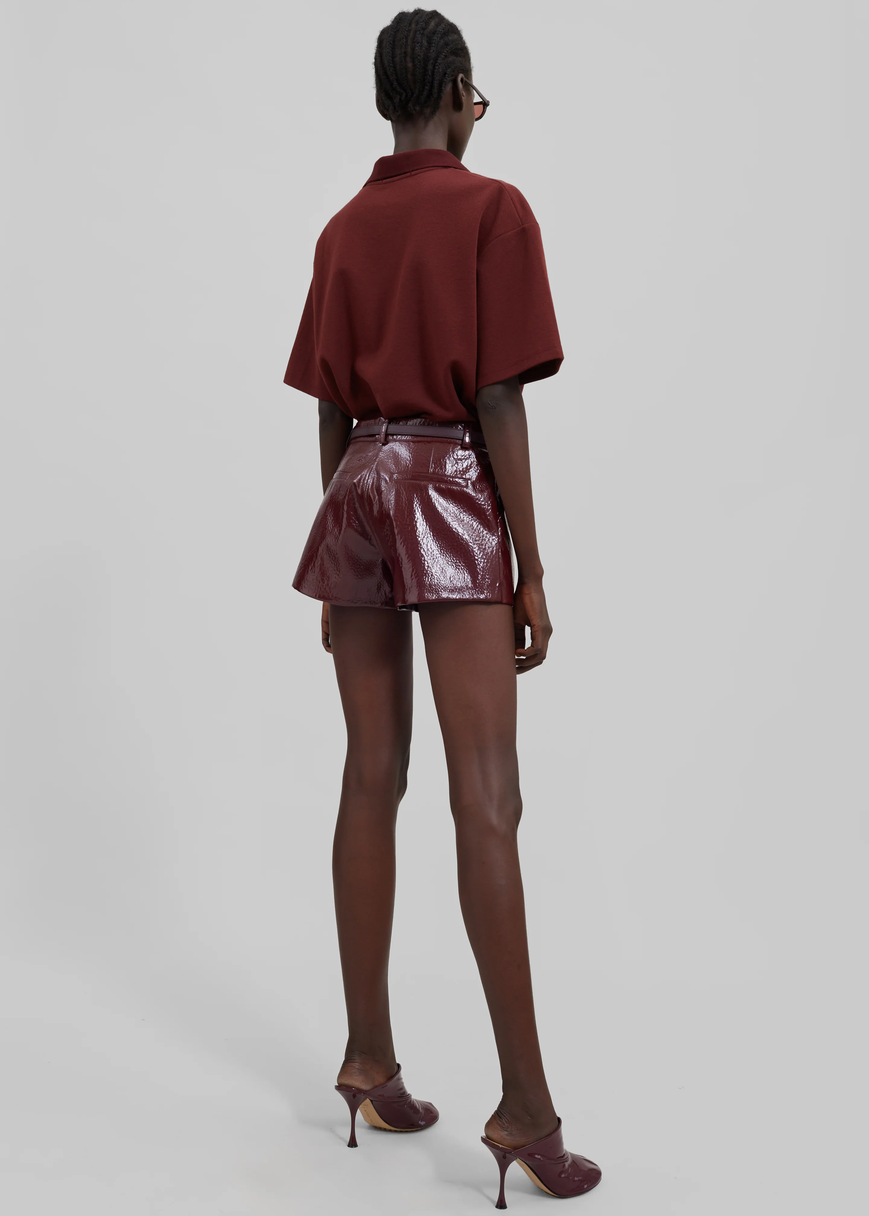 Kate Crackled Faux Leather Mini Shorts - Burgundy - Image 11