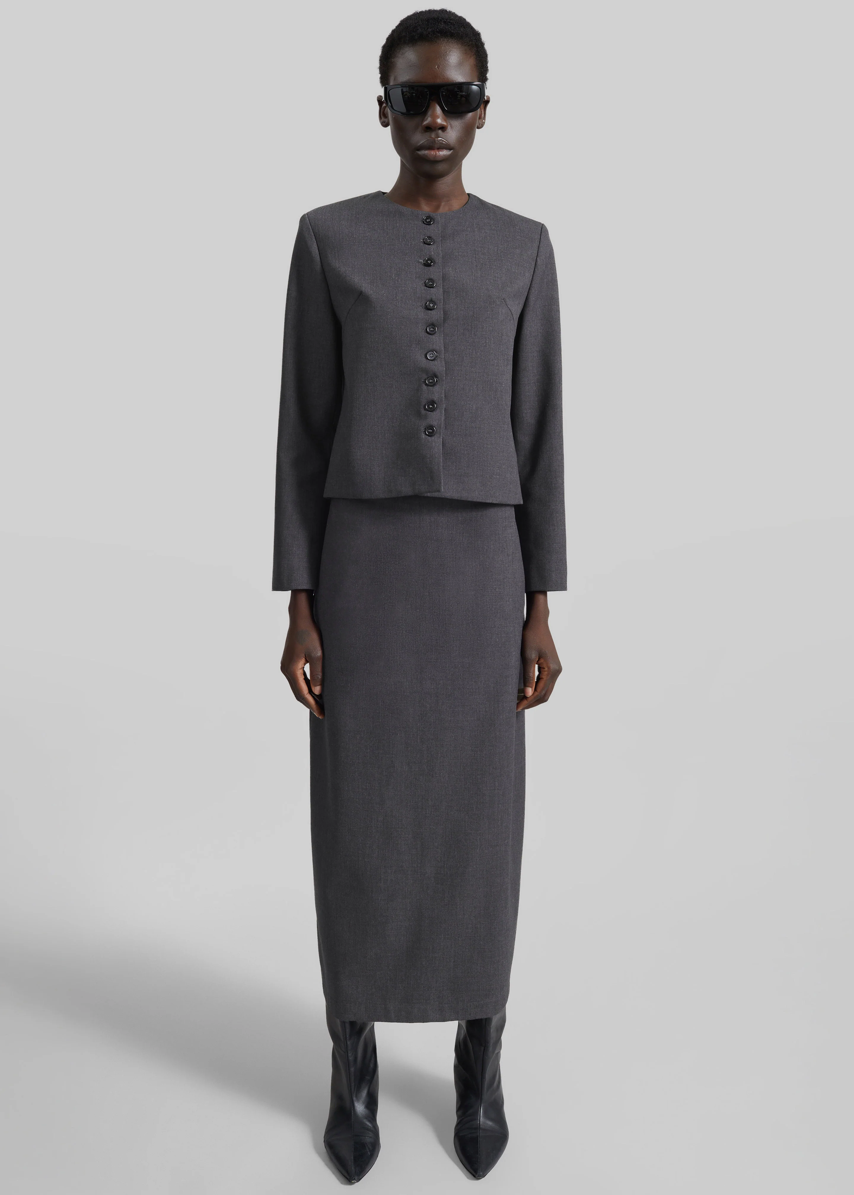 Katya Button-Up Boxy Top - Dark Grey Melange - Image 2