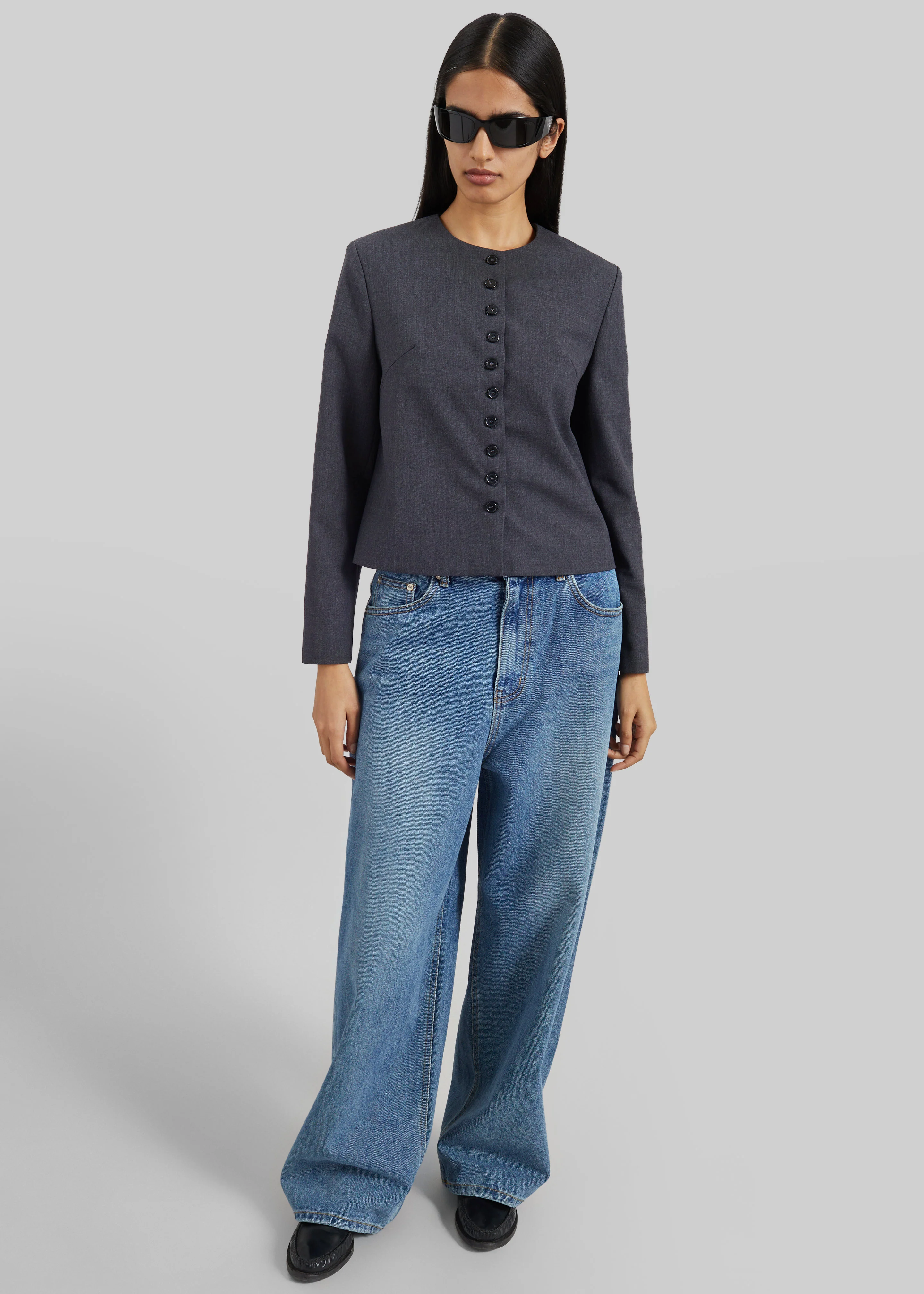 Katya Button-Up Boxy Top - Dark Grey Melange - Image 6