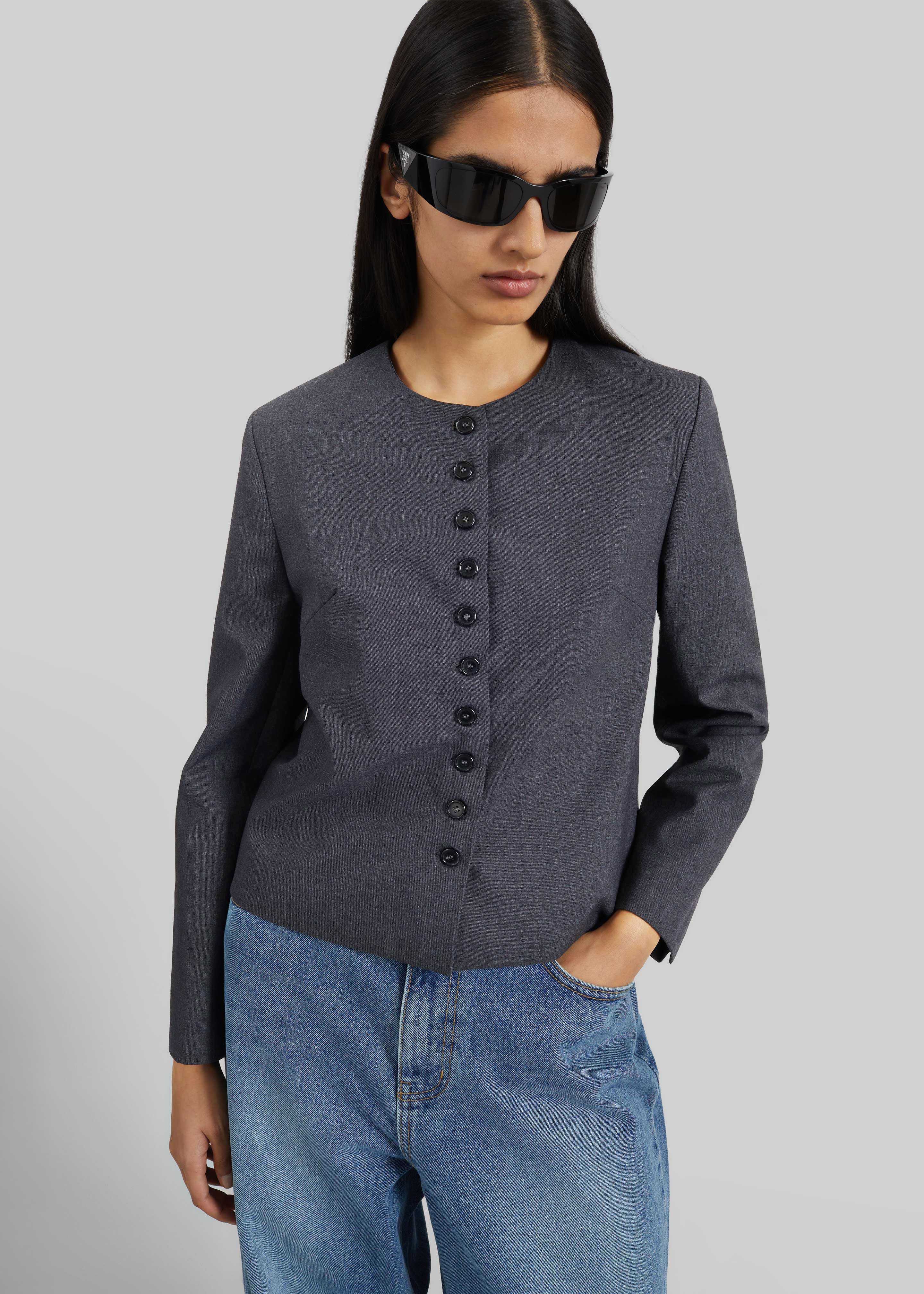 Katya Button-Up Boxy Top - Dark Grey Melange - Image 7