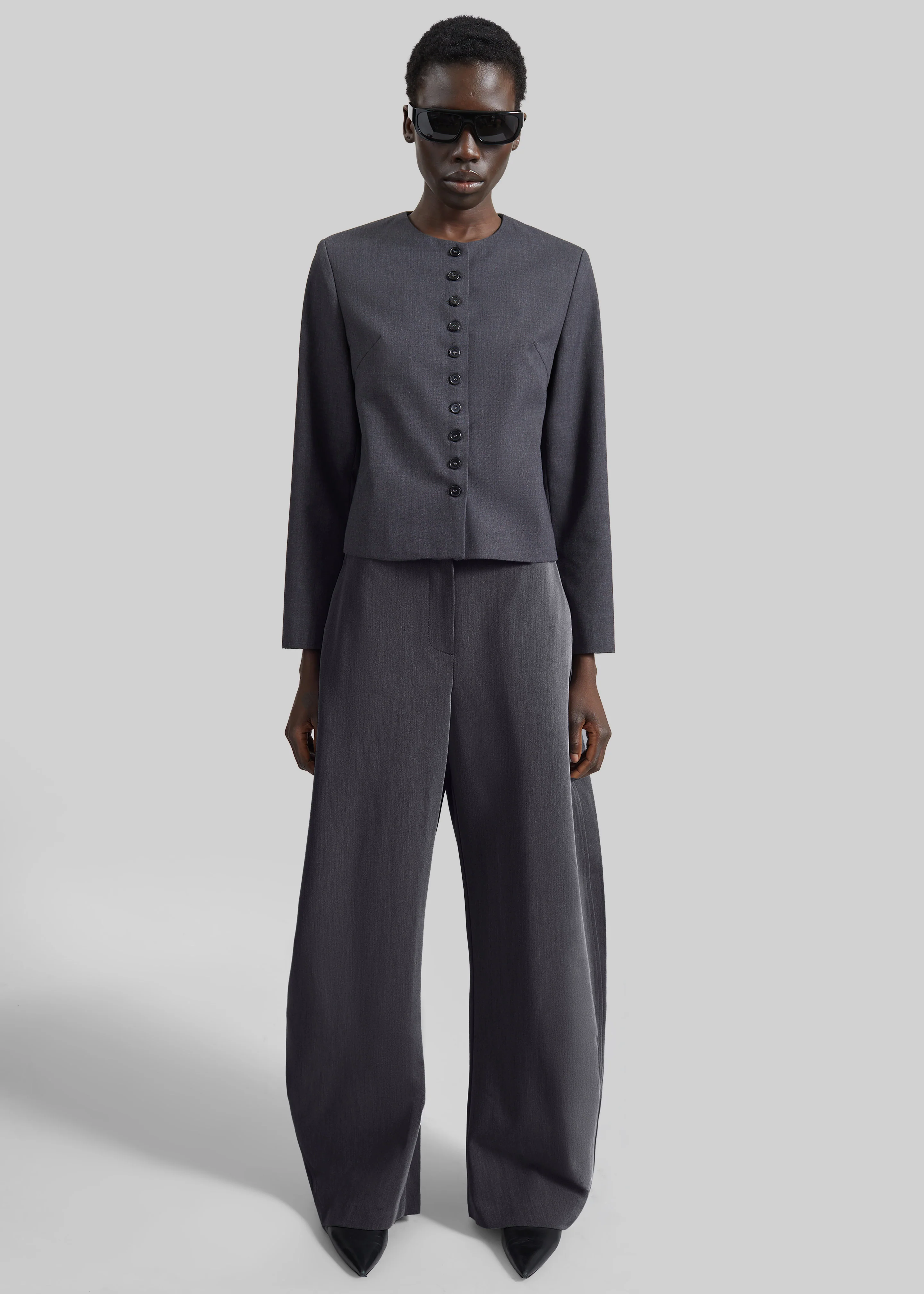 Katya Button-Up Boxy Top - Dark Grey Melange - Image 8