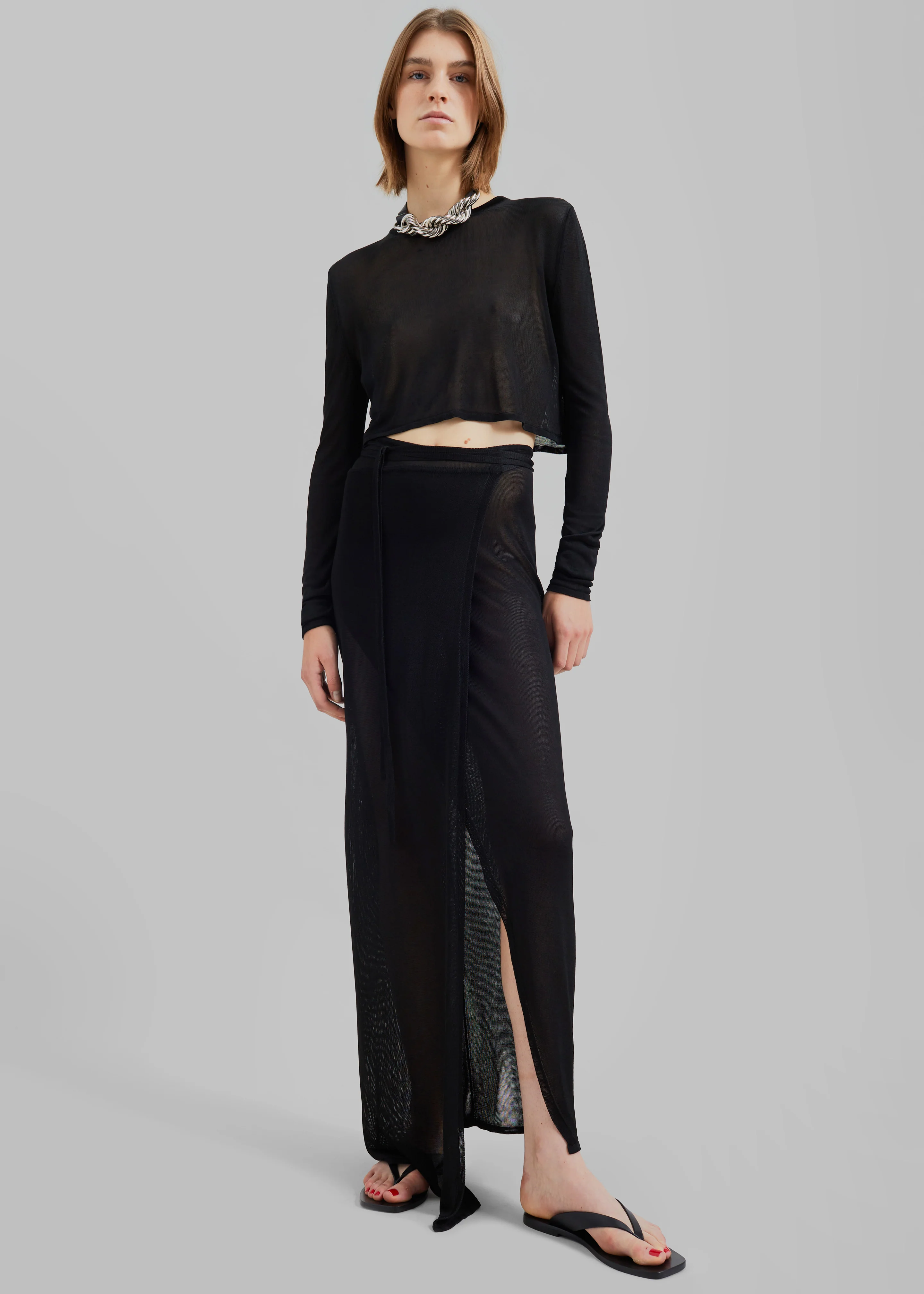 Kazel Cropped Thin Knit Top - Black - Image 2