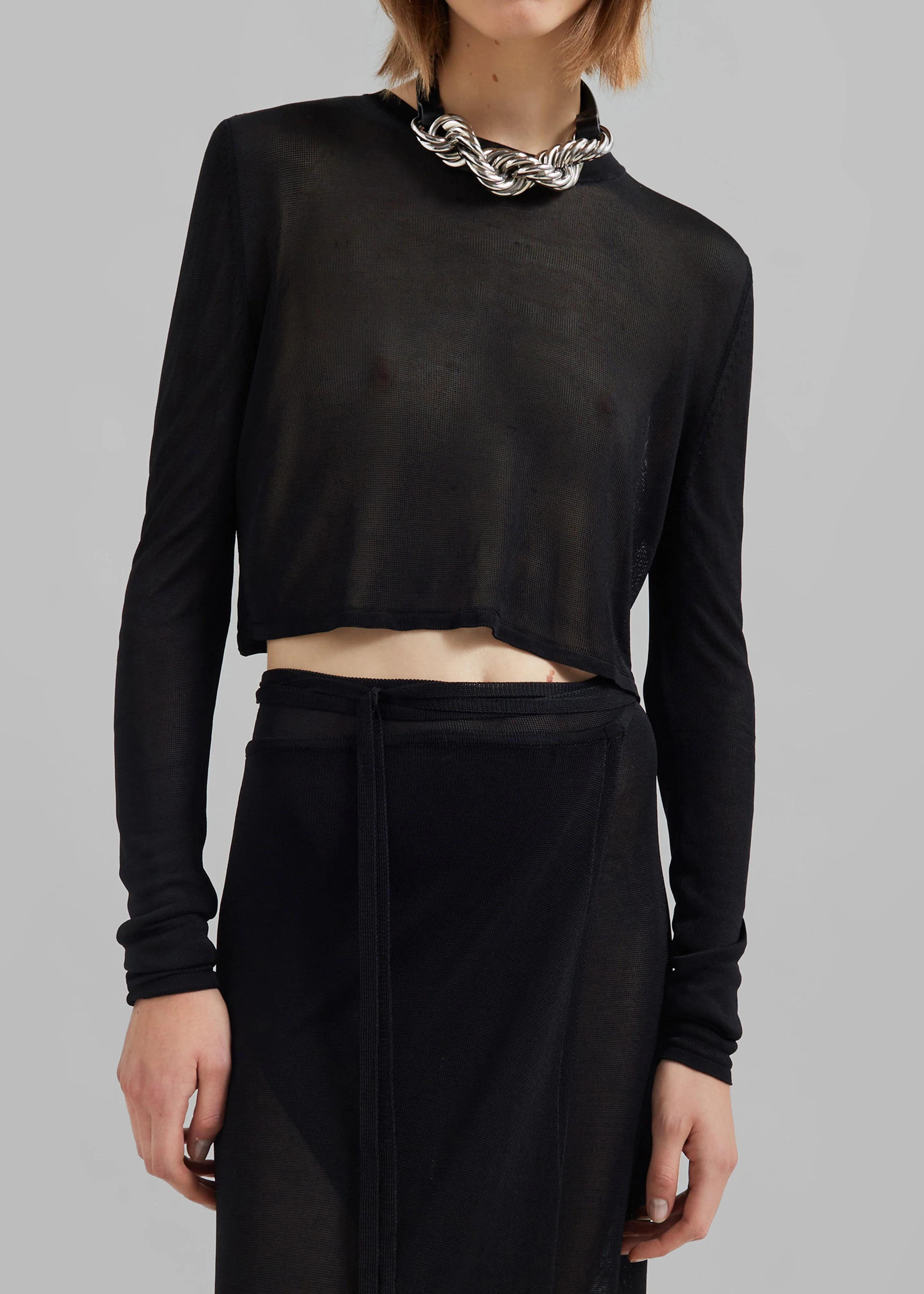 Kazel Cropped Thin Knit Top - Black - Image 3