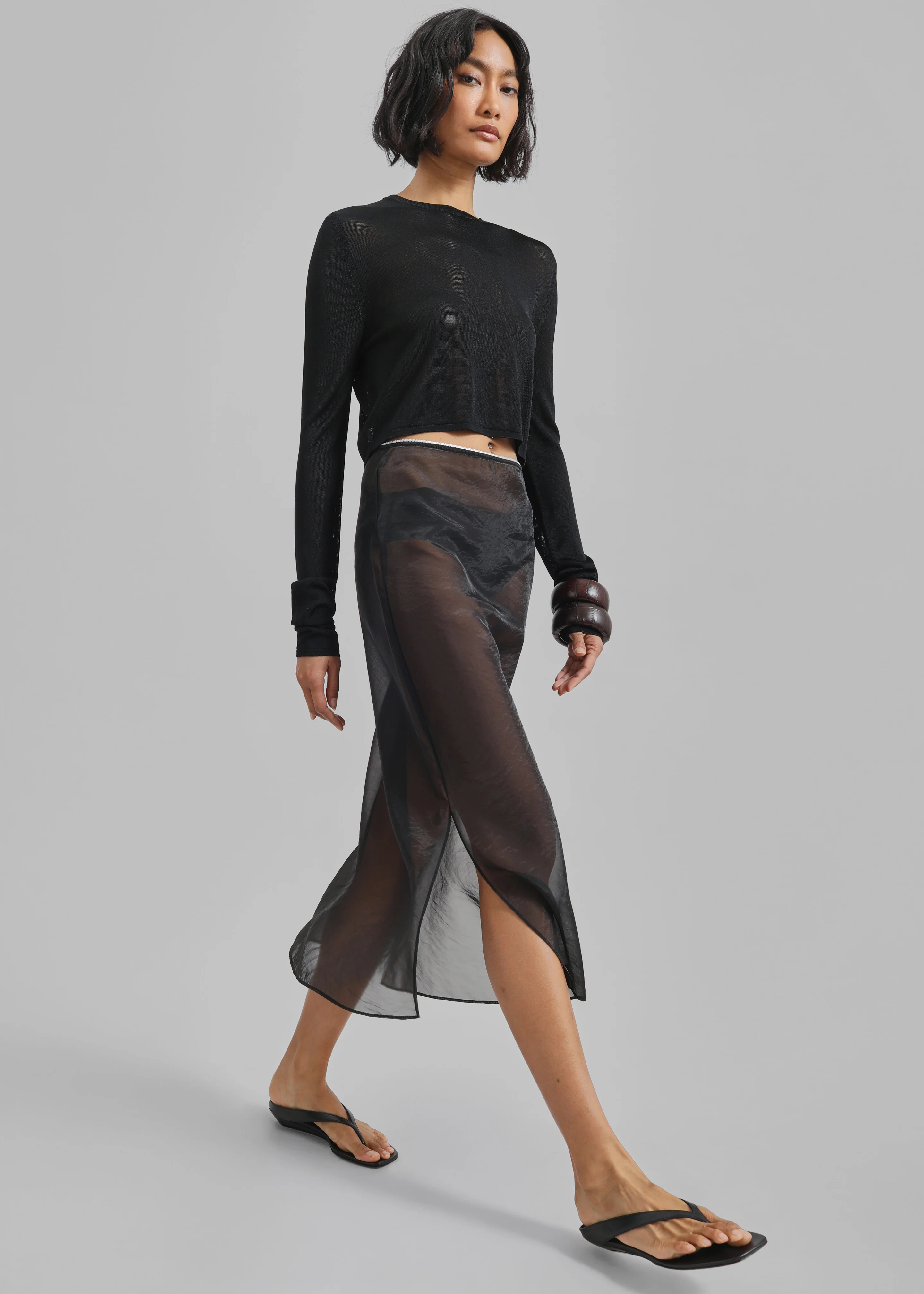 Kazel Cropped Thin Knit Top - Black - Image 4