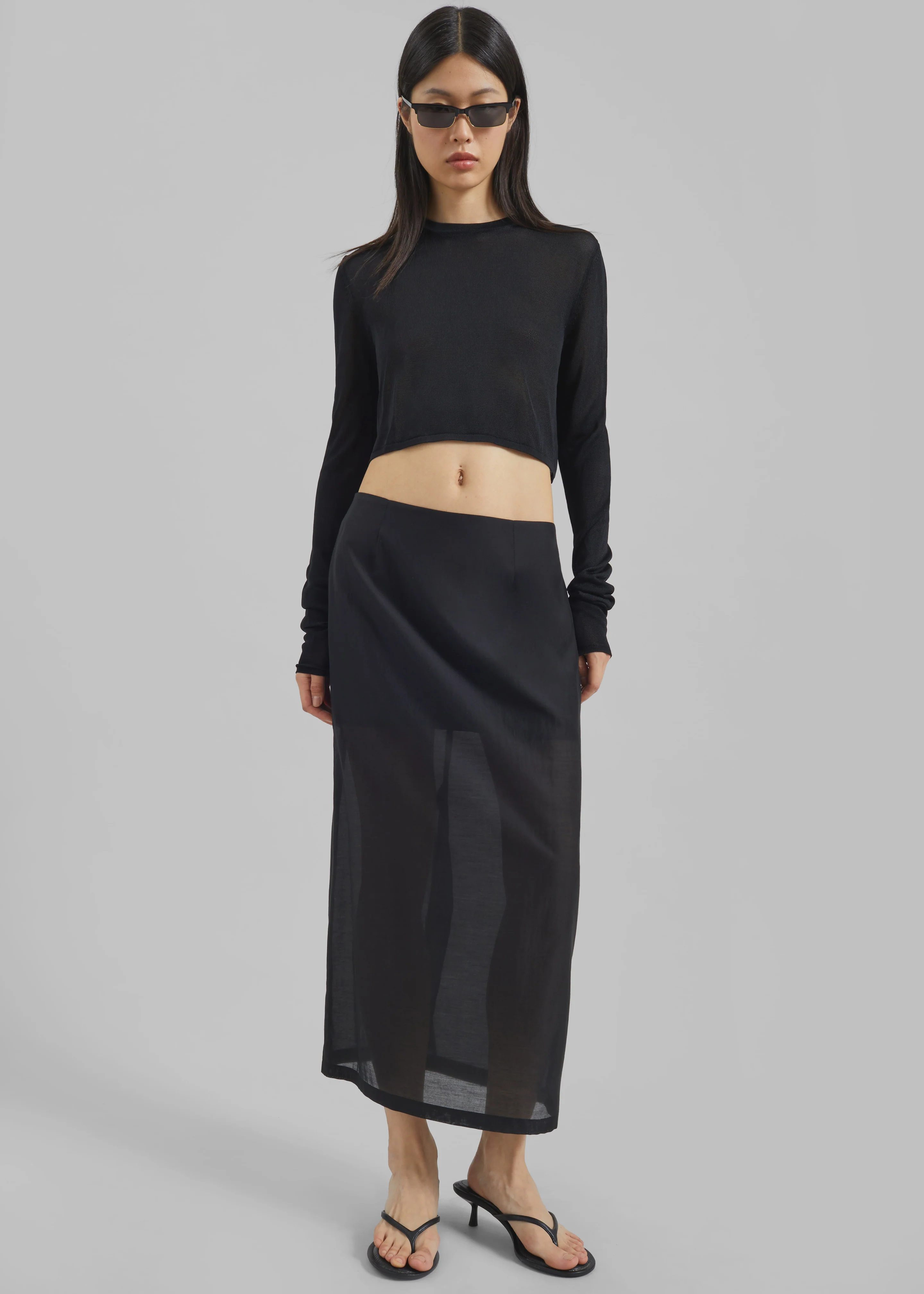Kazel Cropped Thin Knit Top - Black - Image 5