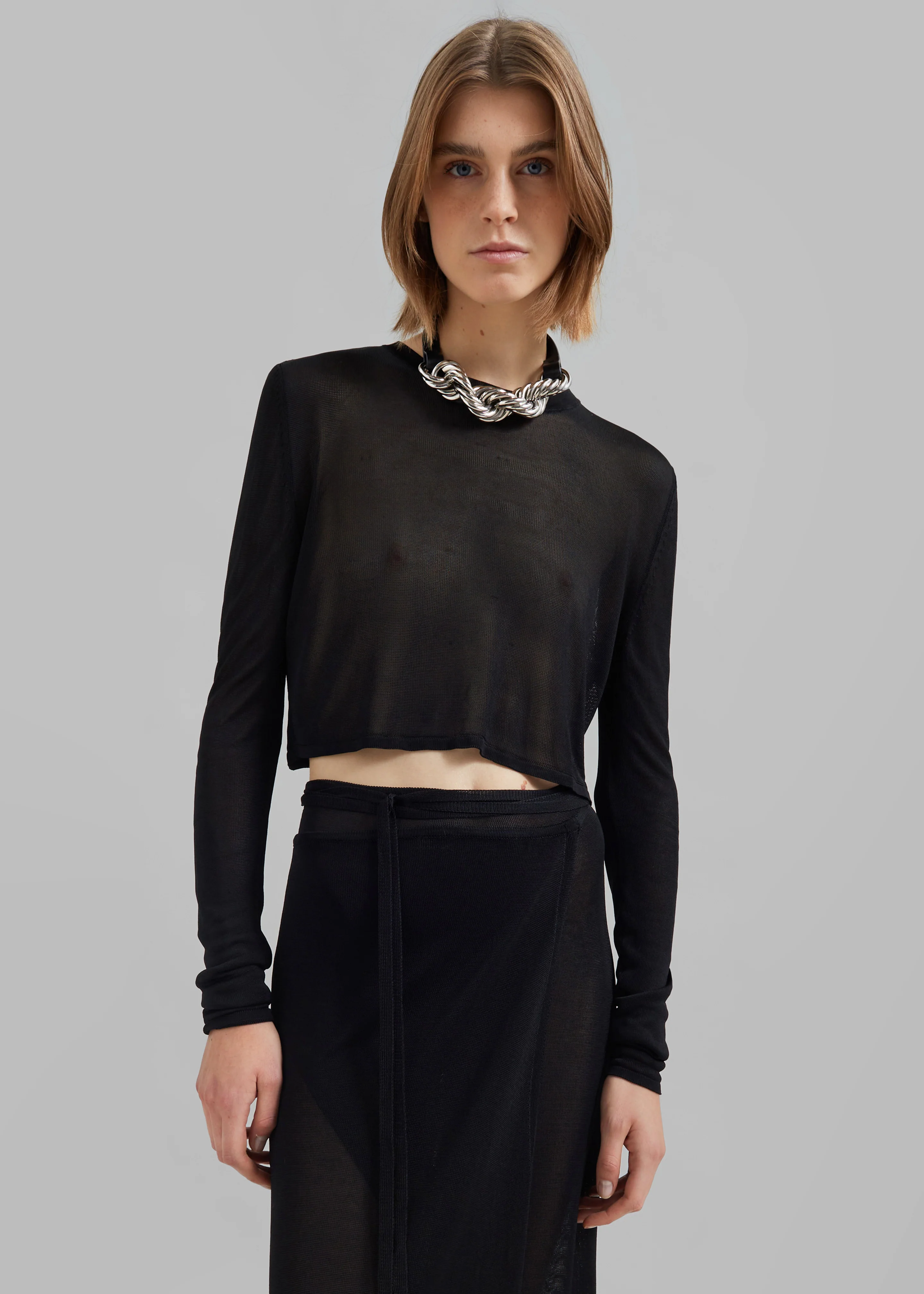 Kazel Cropped Thin Knit Top - Black - Image 6
