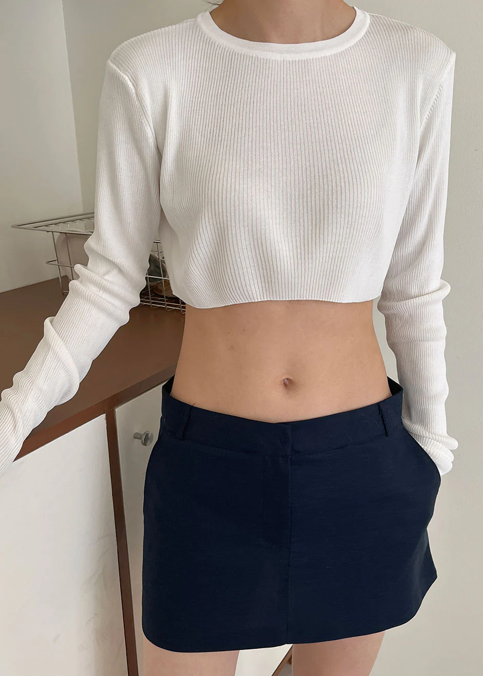 Kazel Cropped Thin Knit Top - White - Image 7