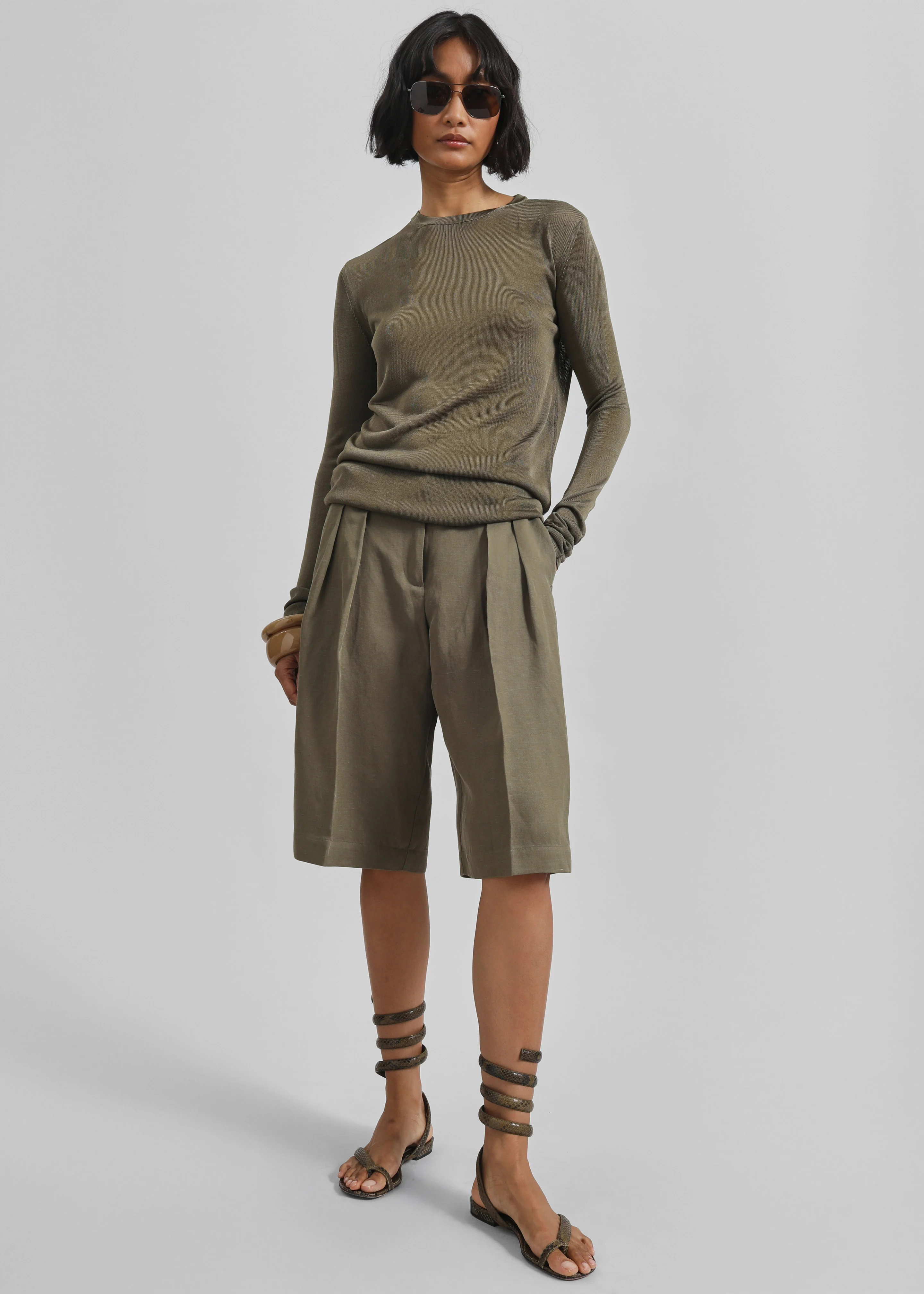 Kazel Thin Knit Top - Khaki - Image 4