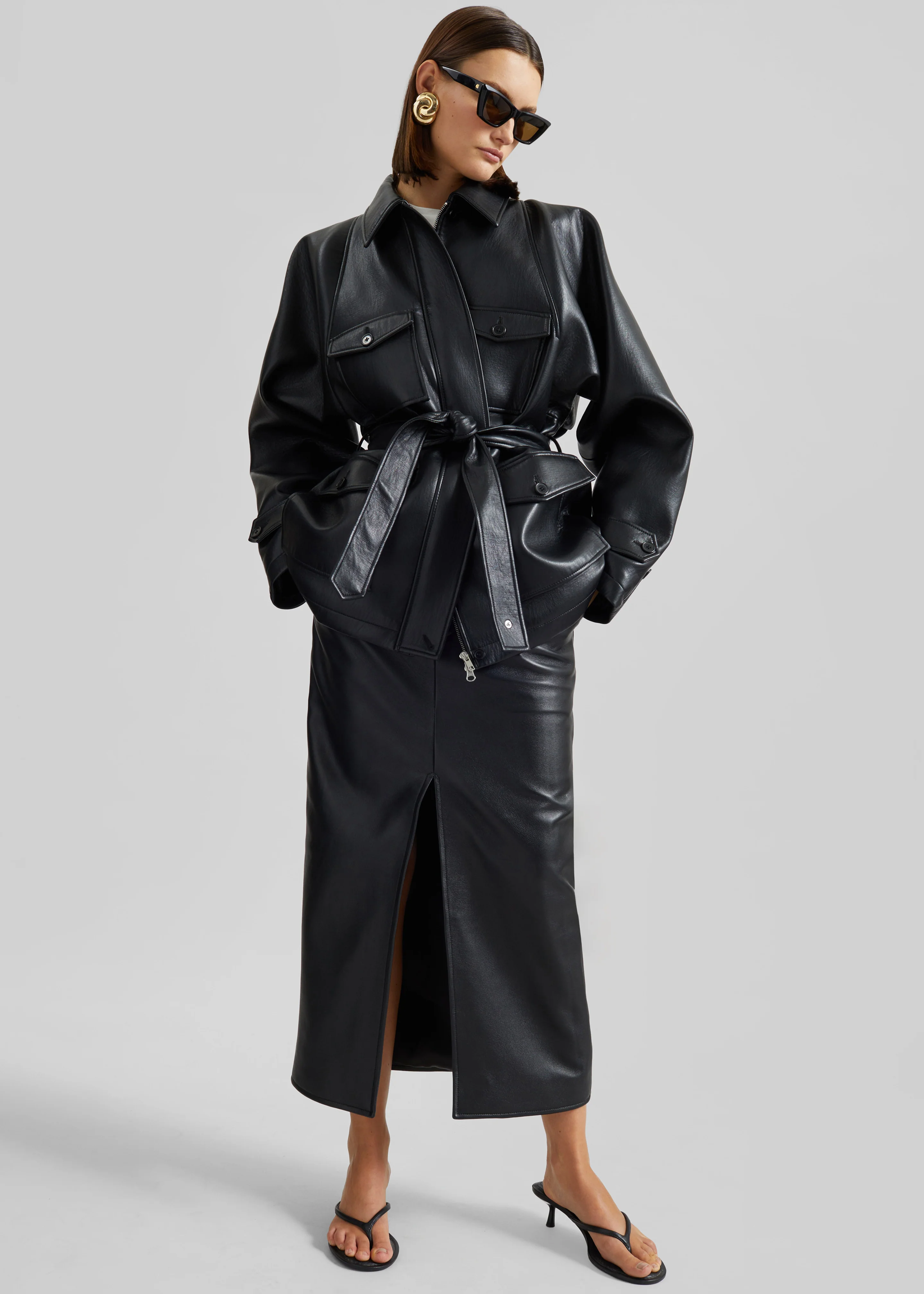 Kelia Faux Leather Padded Utility Jacket - Black - Image 11