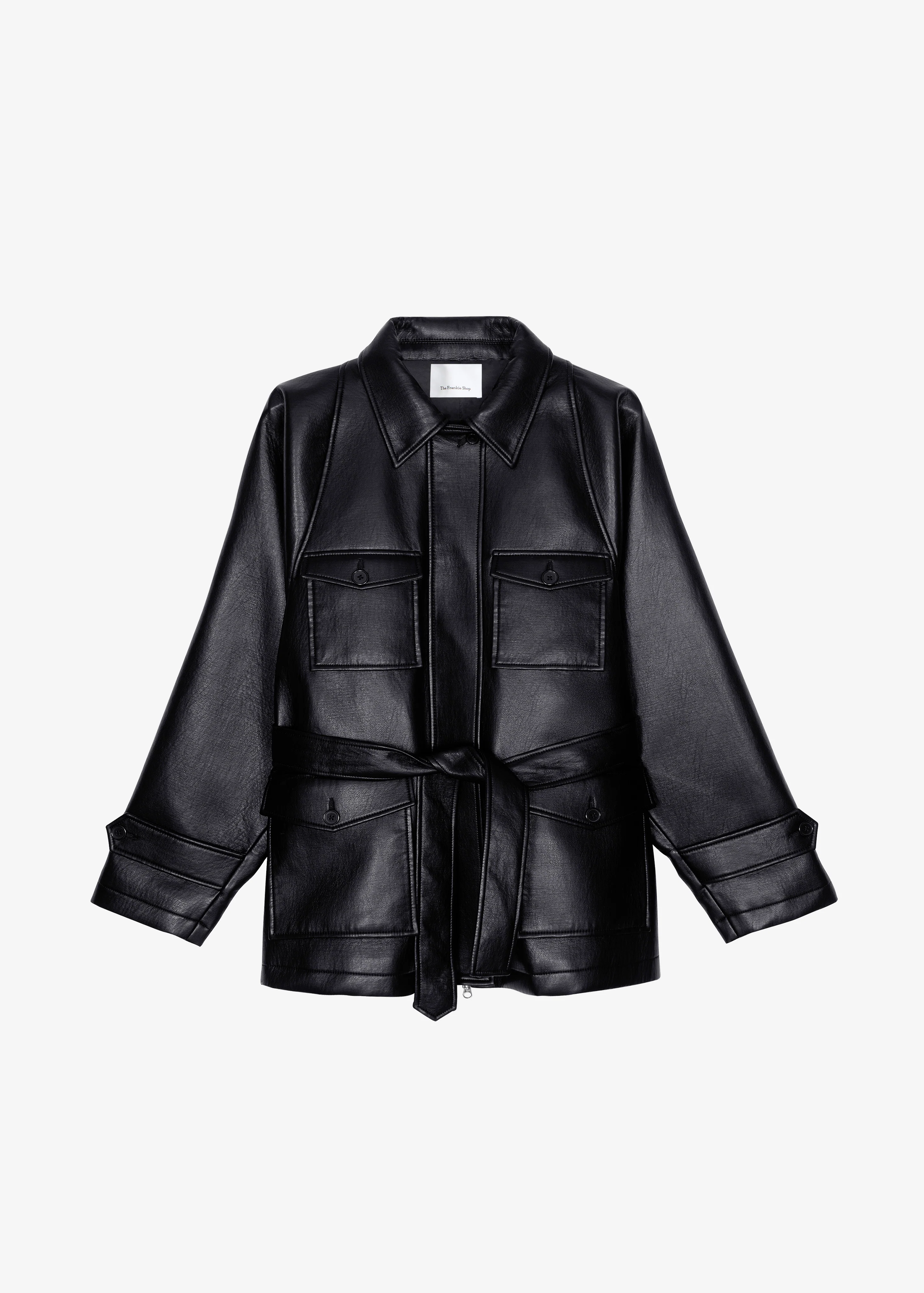 Kelia Faux Leather Padded Utility Jacket - Black - Image 13