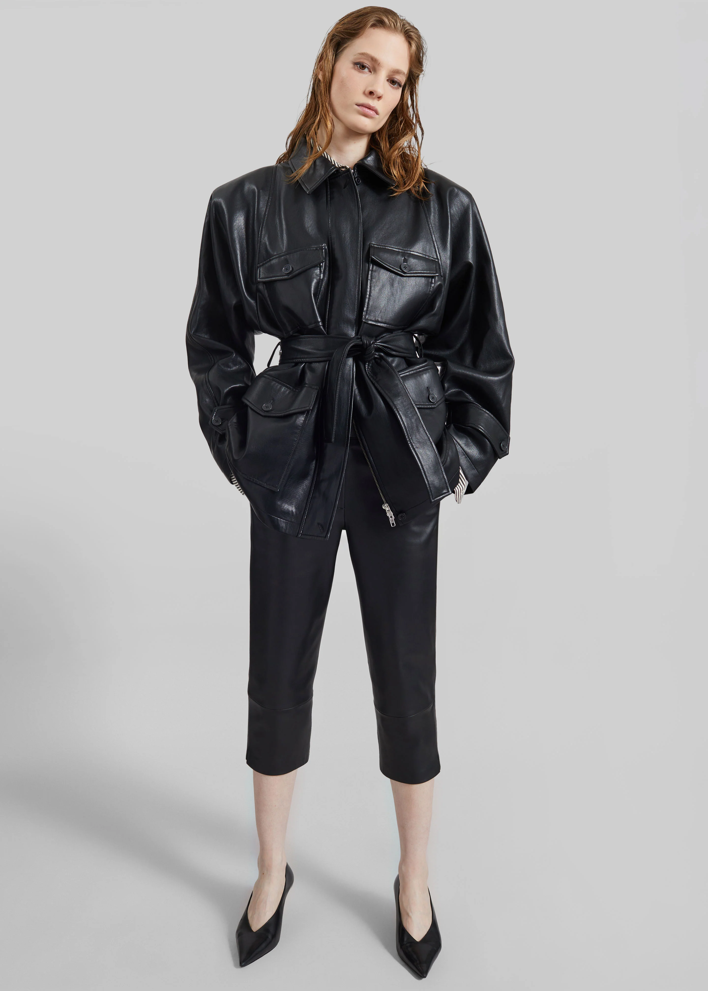 Kelia Faux Leather Padded Utility Jacket - Black - Image 2