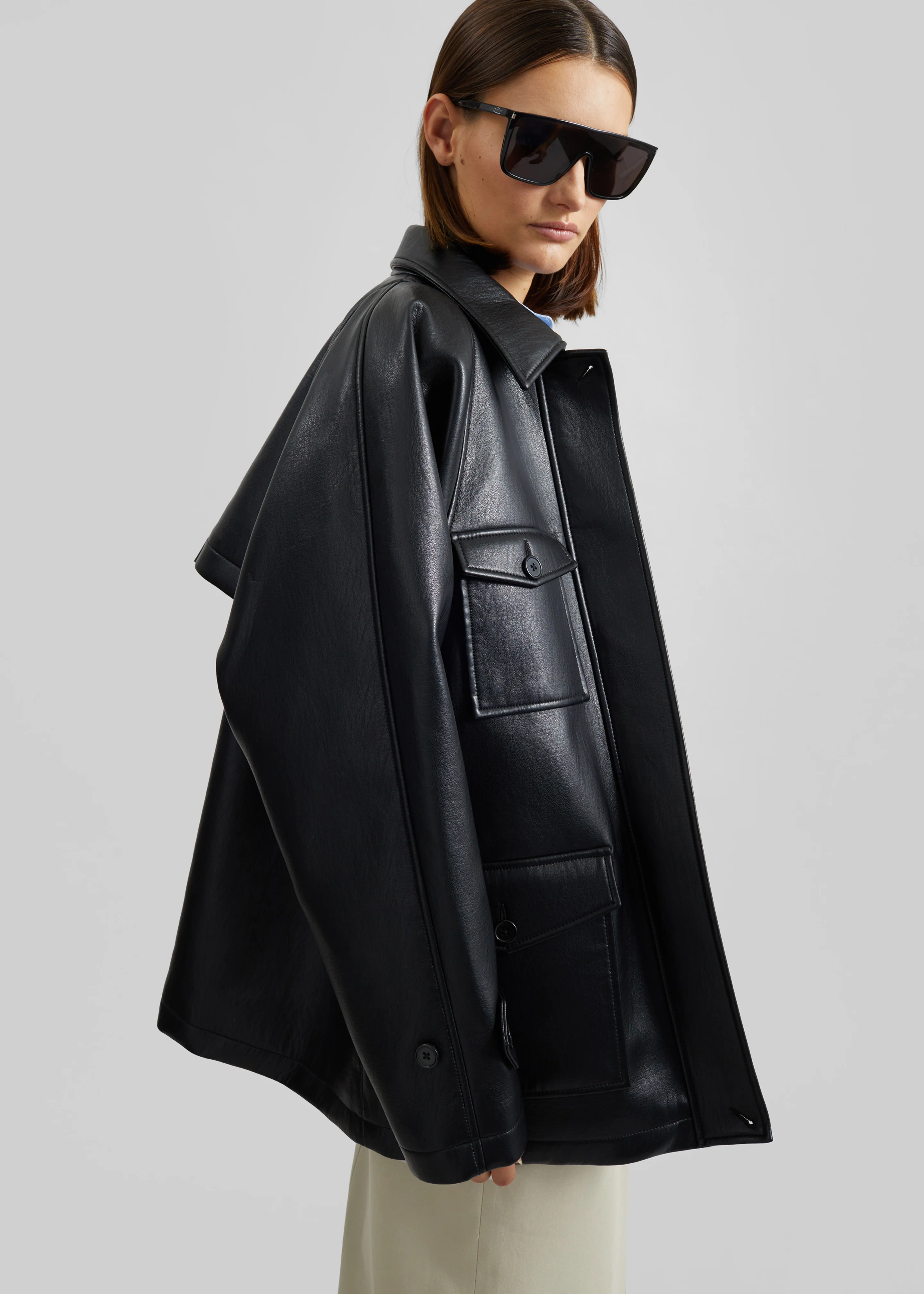 Kelia Faux Leather Padded Utility Jacket - Black - Image 4