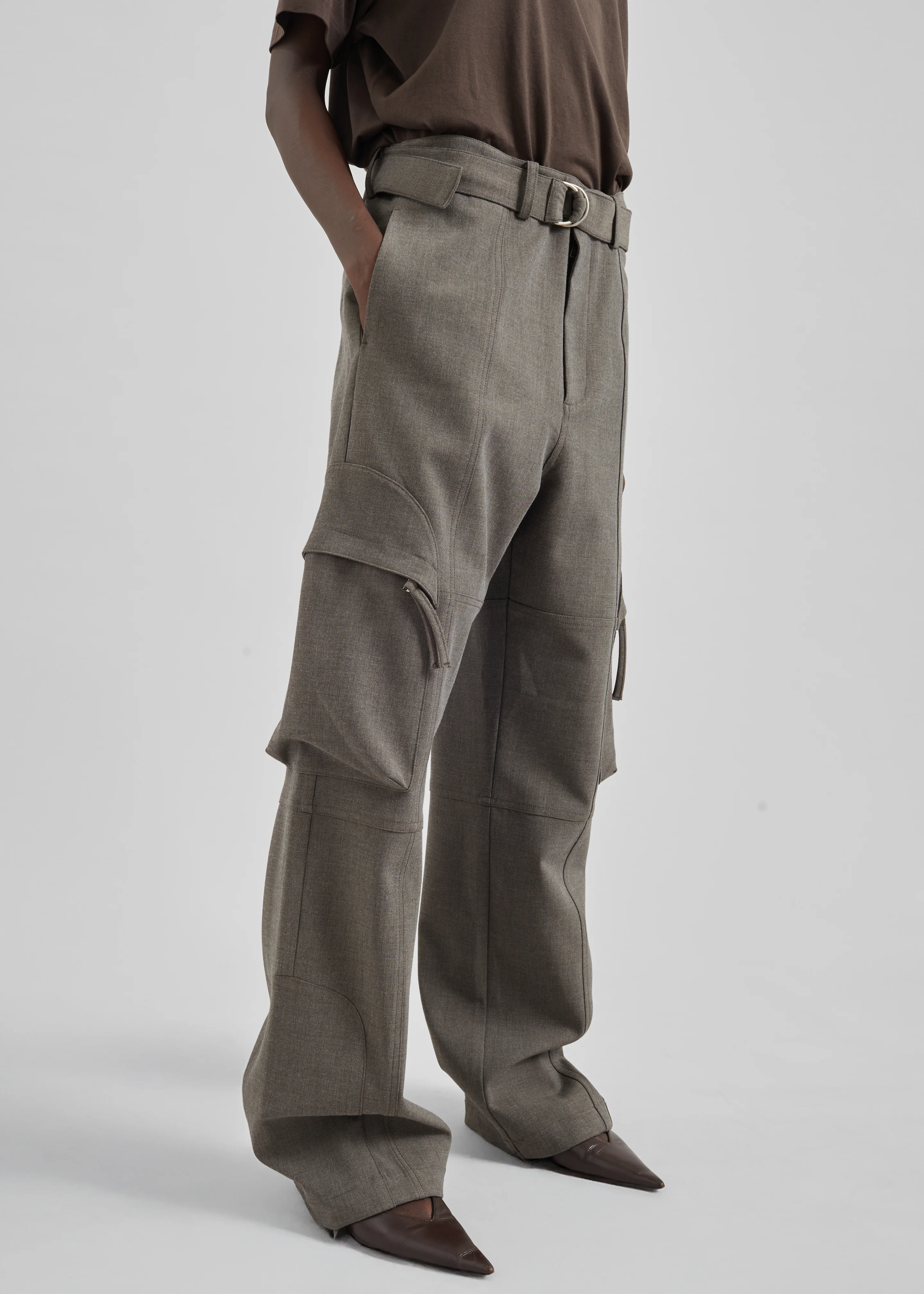Kelly Double Weave Cargo Pants - Taupe Melange - Image 2
