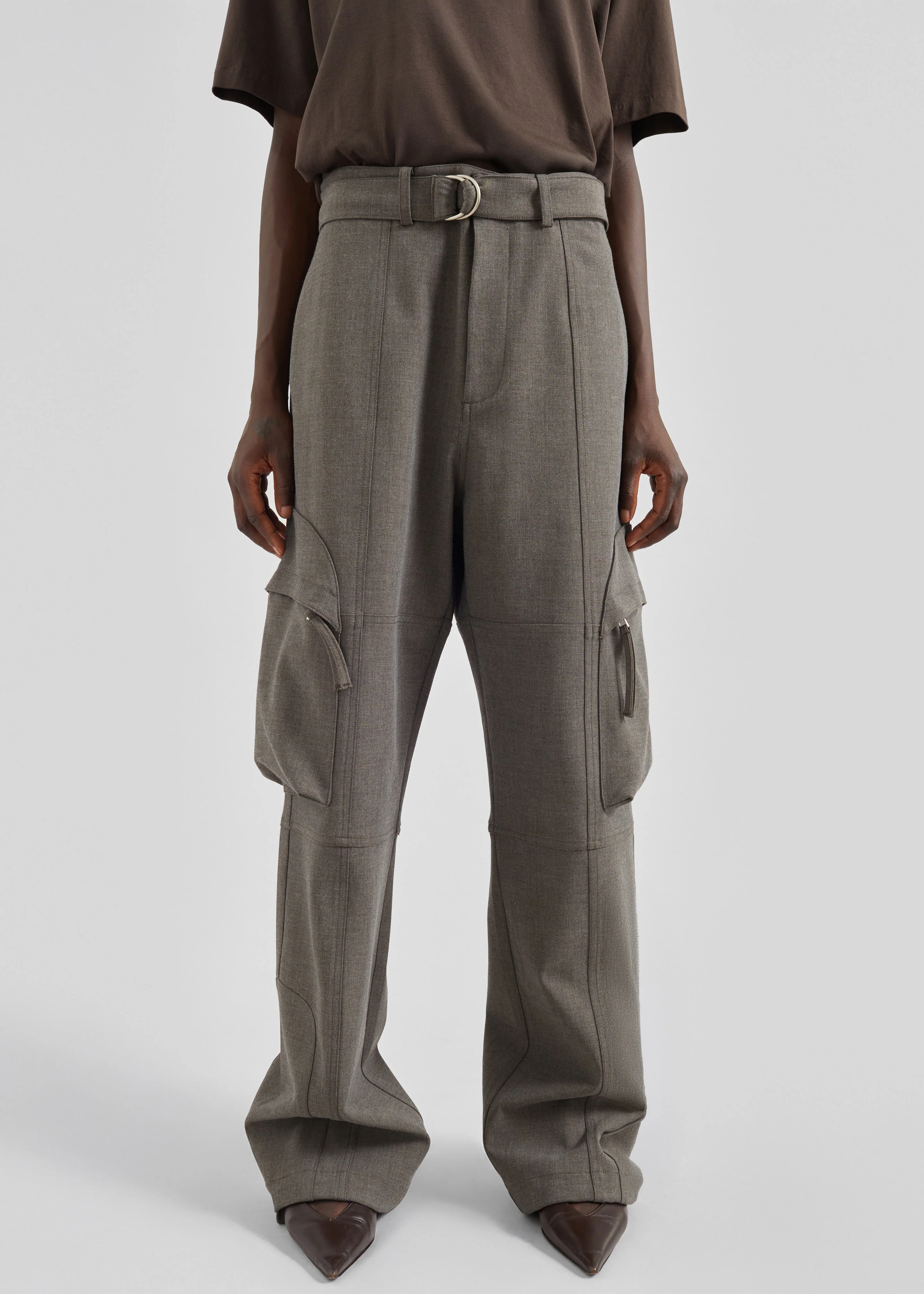 Kelly Double Weave Cargo Pants - Taupe Melange - Image 4
