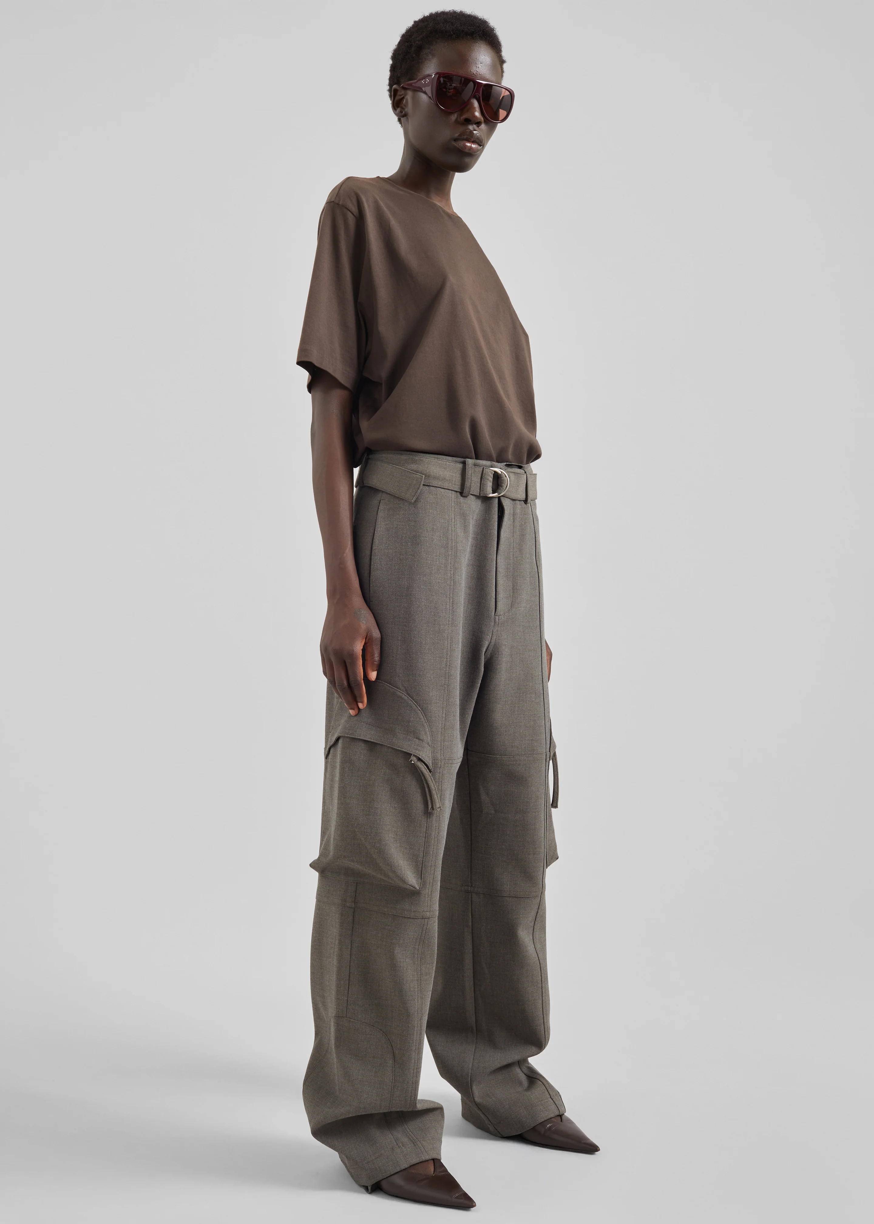 Kelly Double Weave Cargo Pants - Taupe Melange - Image 7