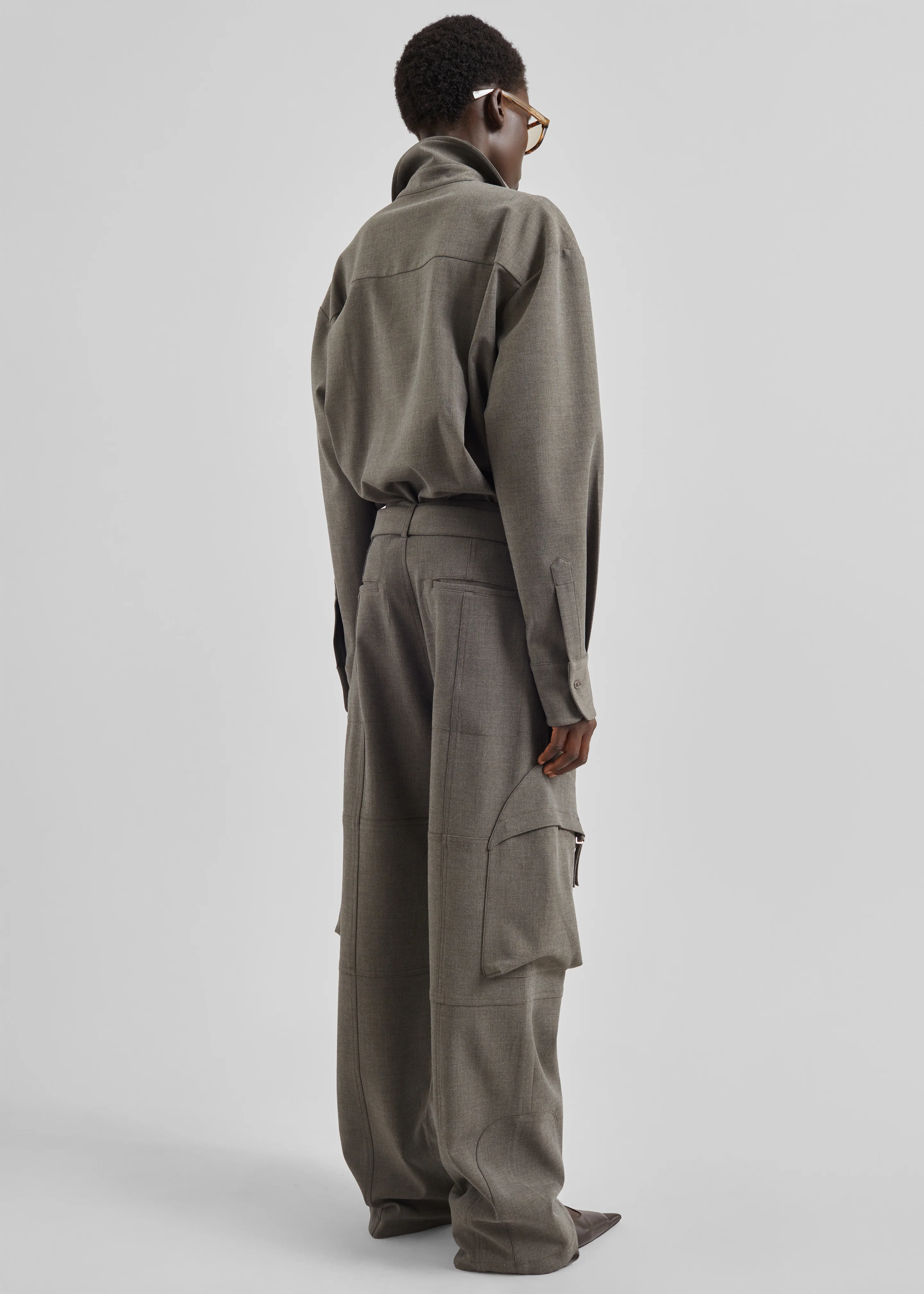 Kelly Double Weave Cargo Pants - Taupe Melange - Image 8