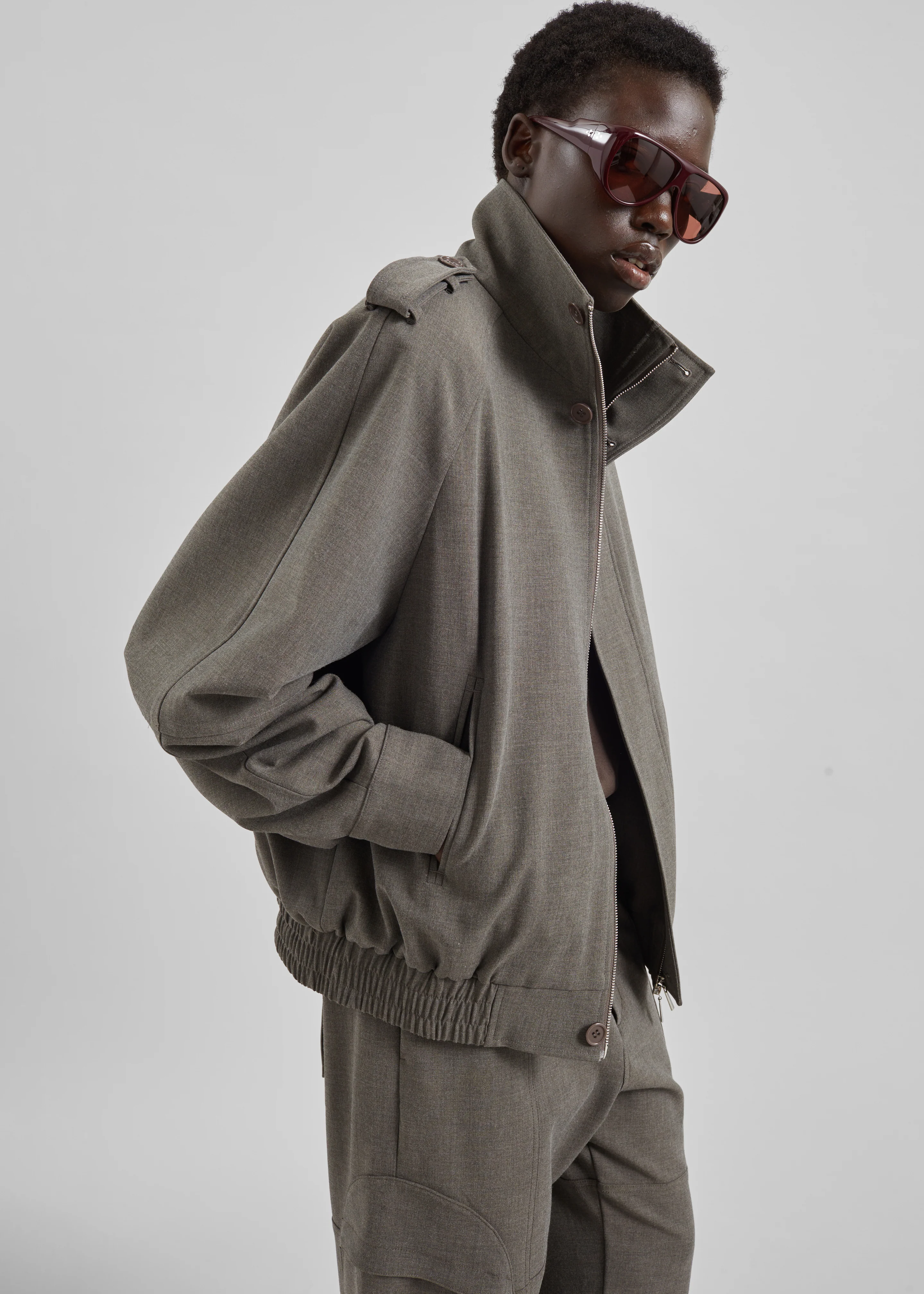 Kelly Padded Double Weave Blouson - Taupe Melange - Image 2