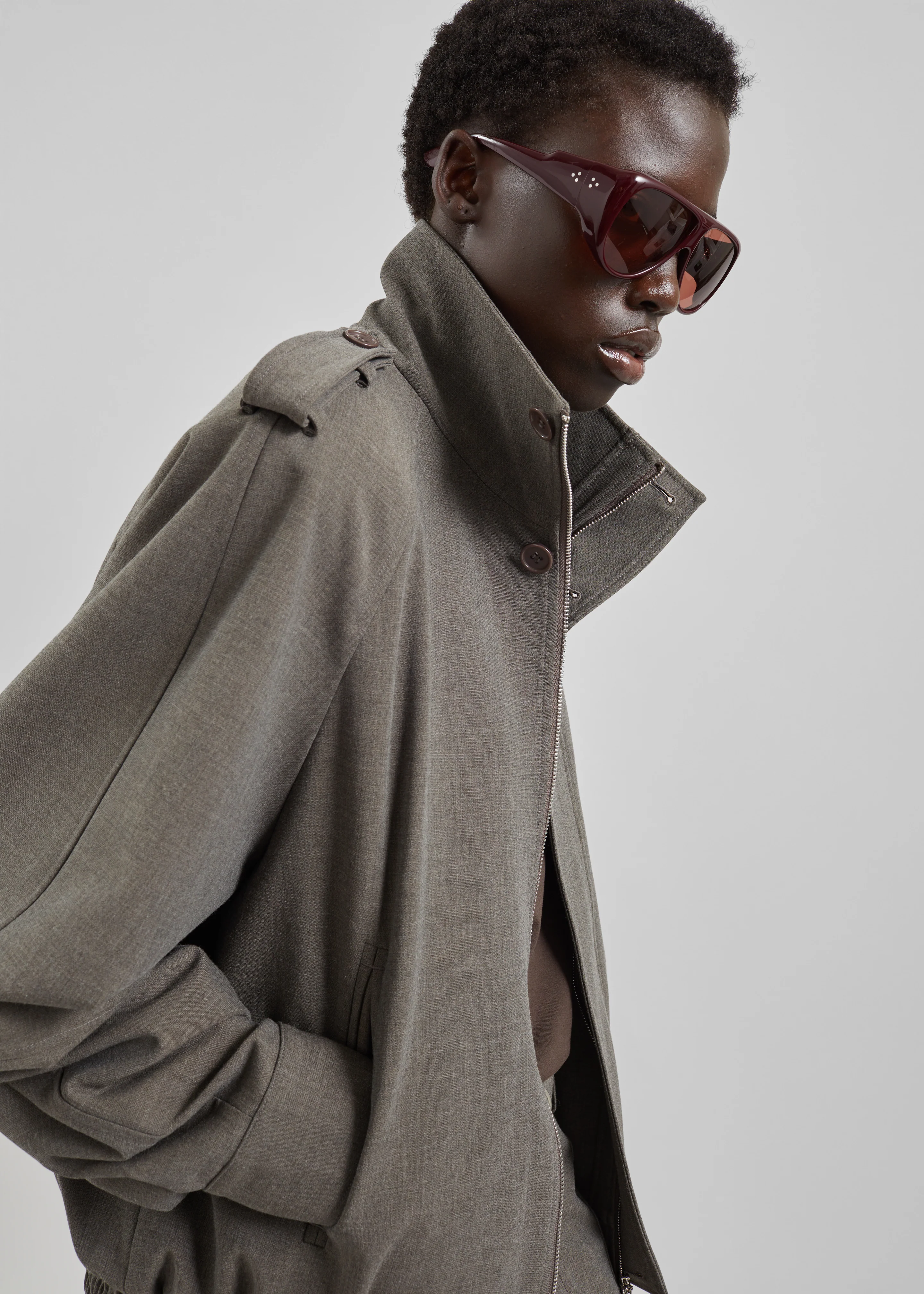 Kelly Padded Double Weave Blouson - Taupe Melange - Image 3