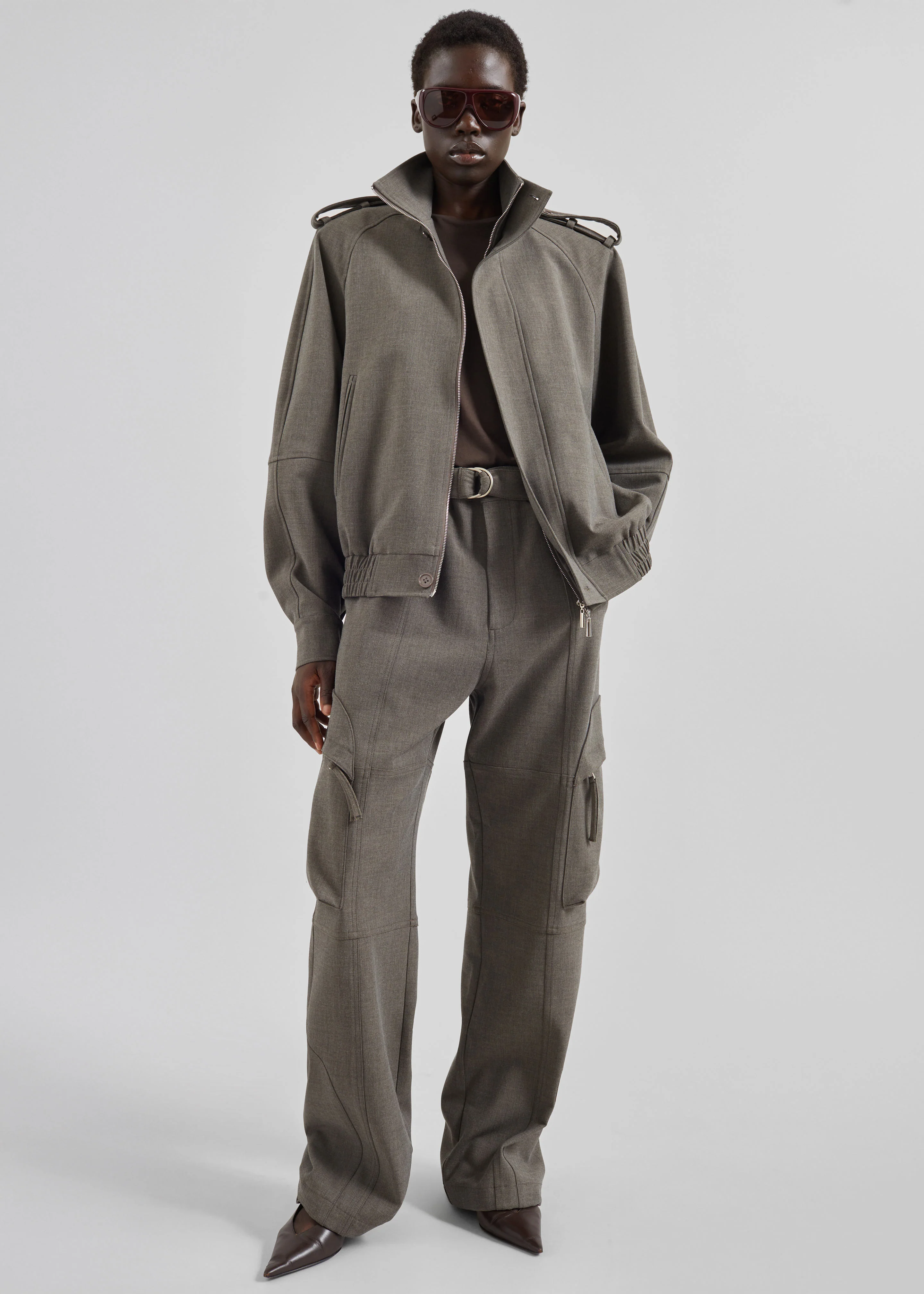Kelly Padded Double Weave Blouson - Taupe Melange - Image 4