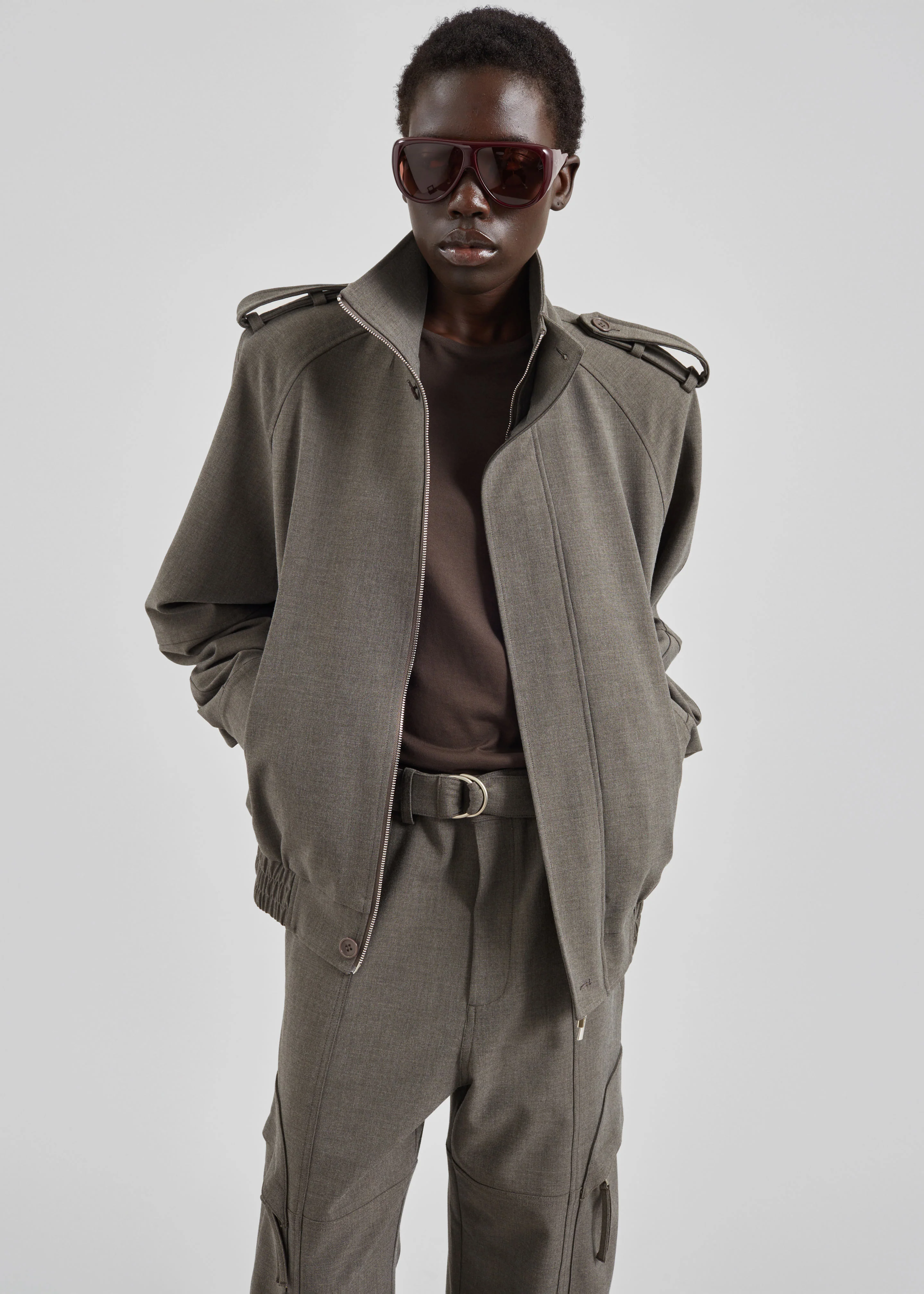 Kelly Padded Double Weave Blouson - Taupe Melange - Image 5