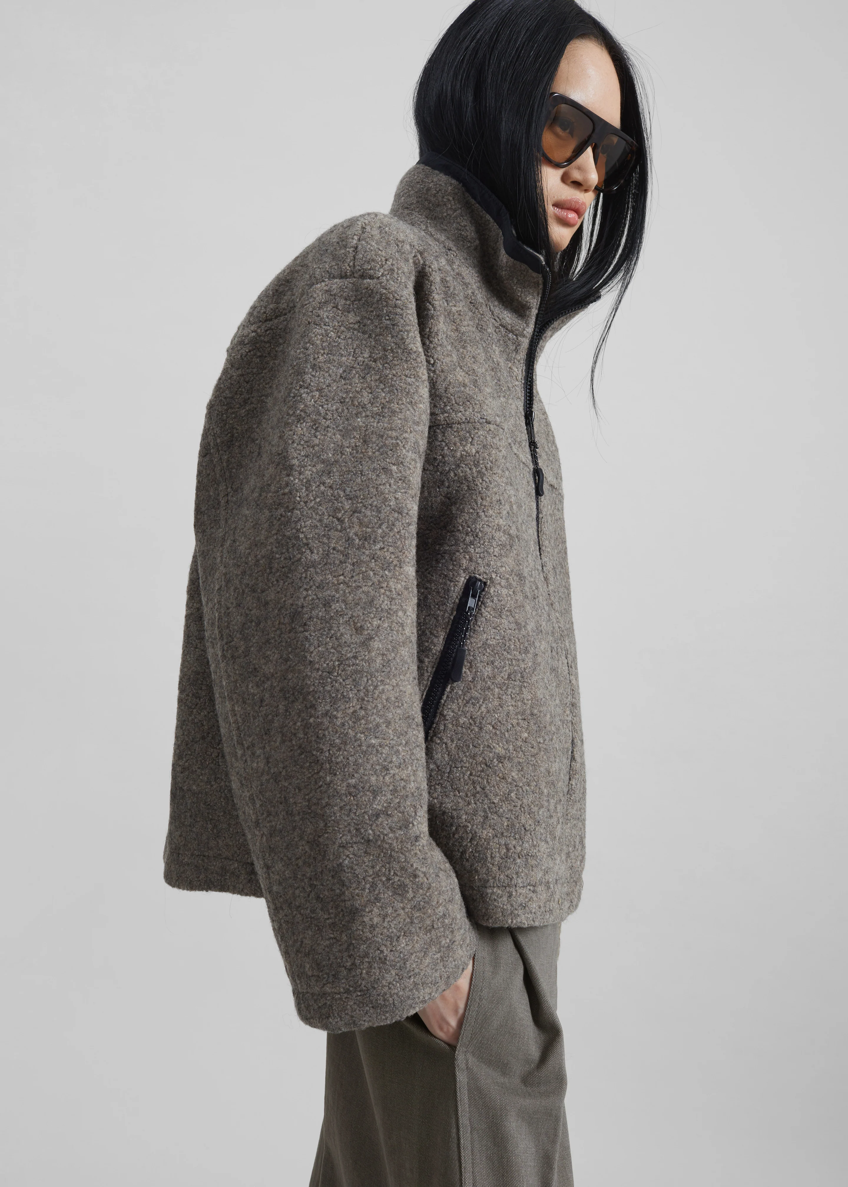 Kenei Fleece Zip Jacket - Greige Melange - Image 5