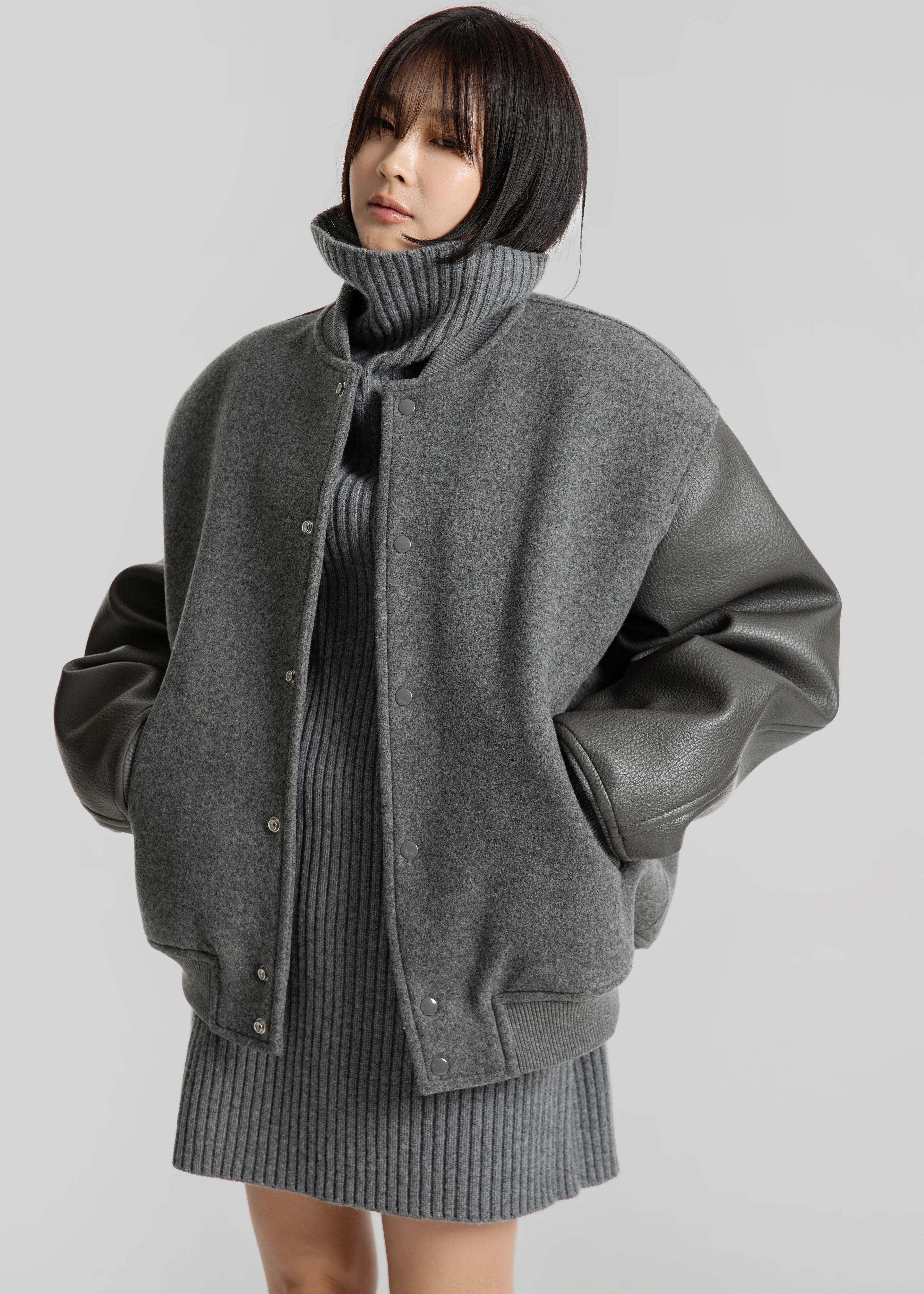 Kerava Oversized Bomber Jacket - Grey - Image 13