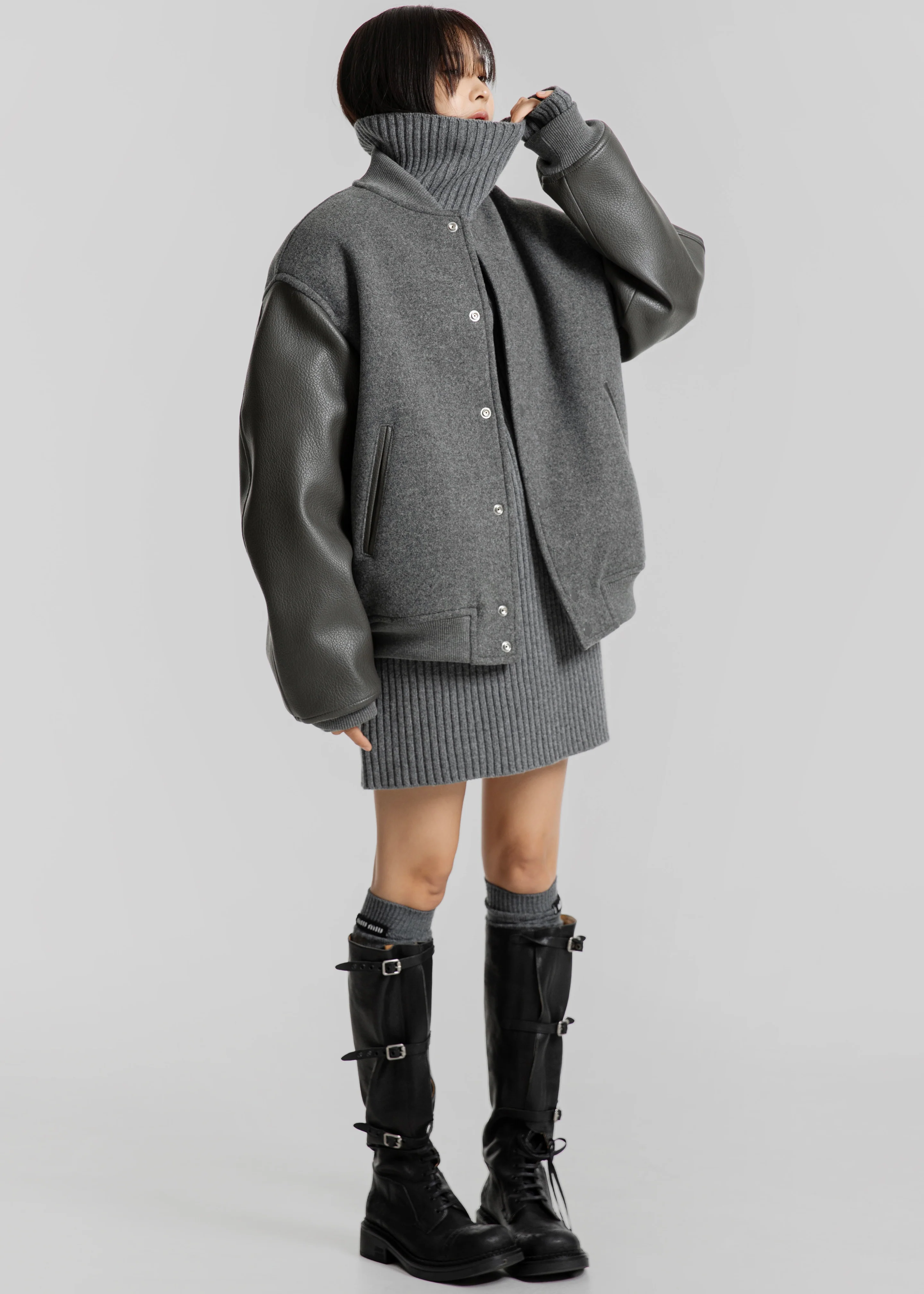 Kerava Oversized Bomber Jacket - Grey - Image 7