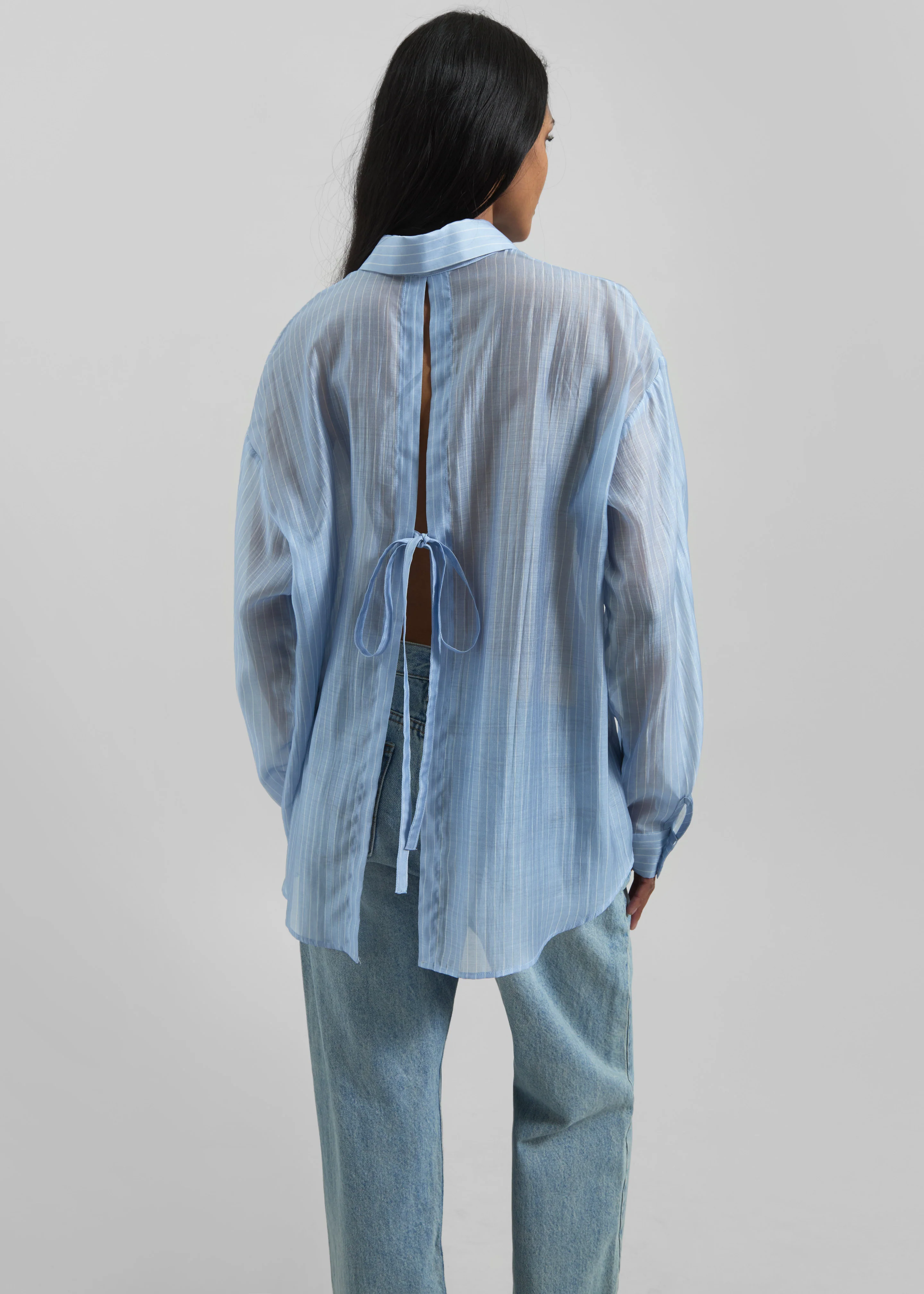 Kesin Open Back Shirt - Blue/White Stripe - Image 2