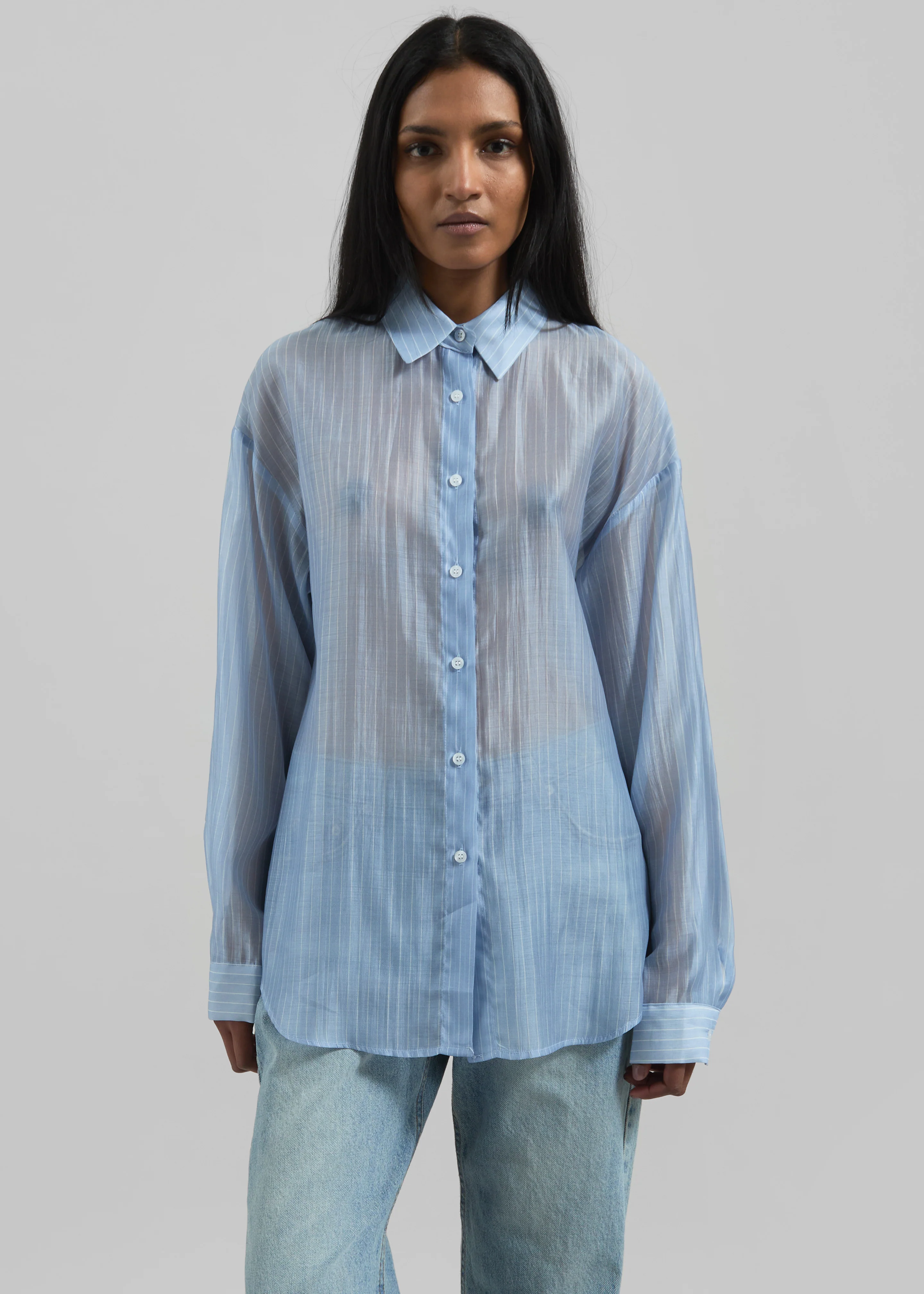 Kesin Open Back Shirt - Blue/White Stripe - Image 7