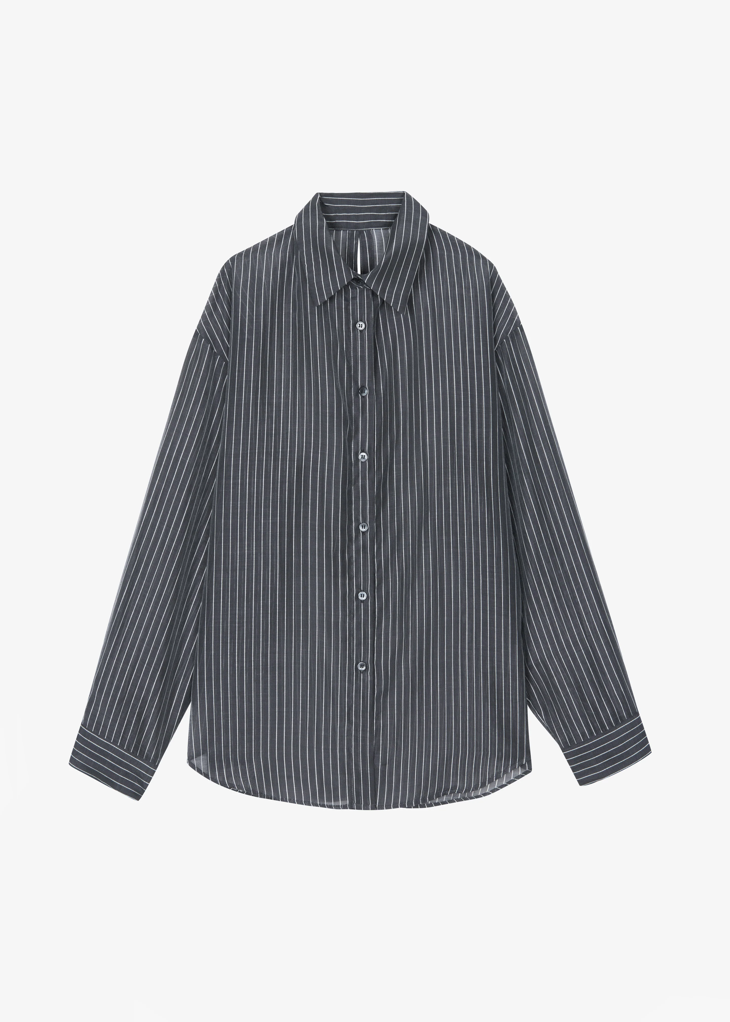 Kesin Open Back Shirt - Grey/White Stripe - Image 10