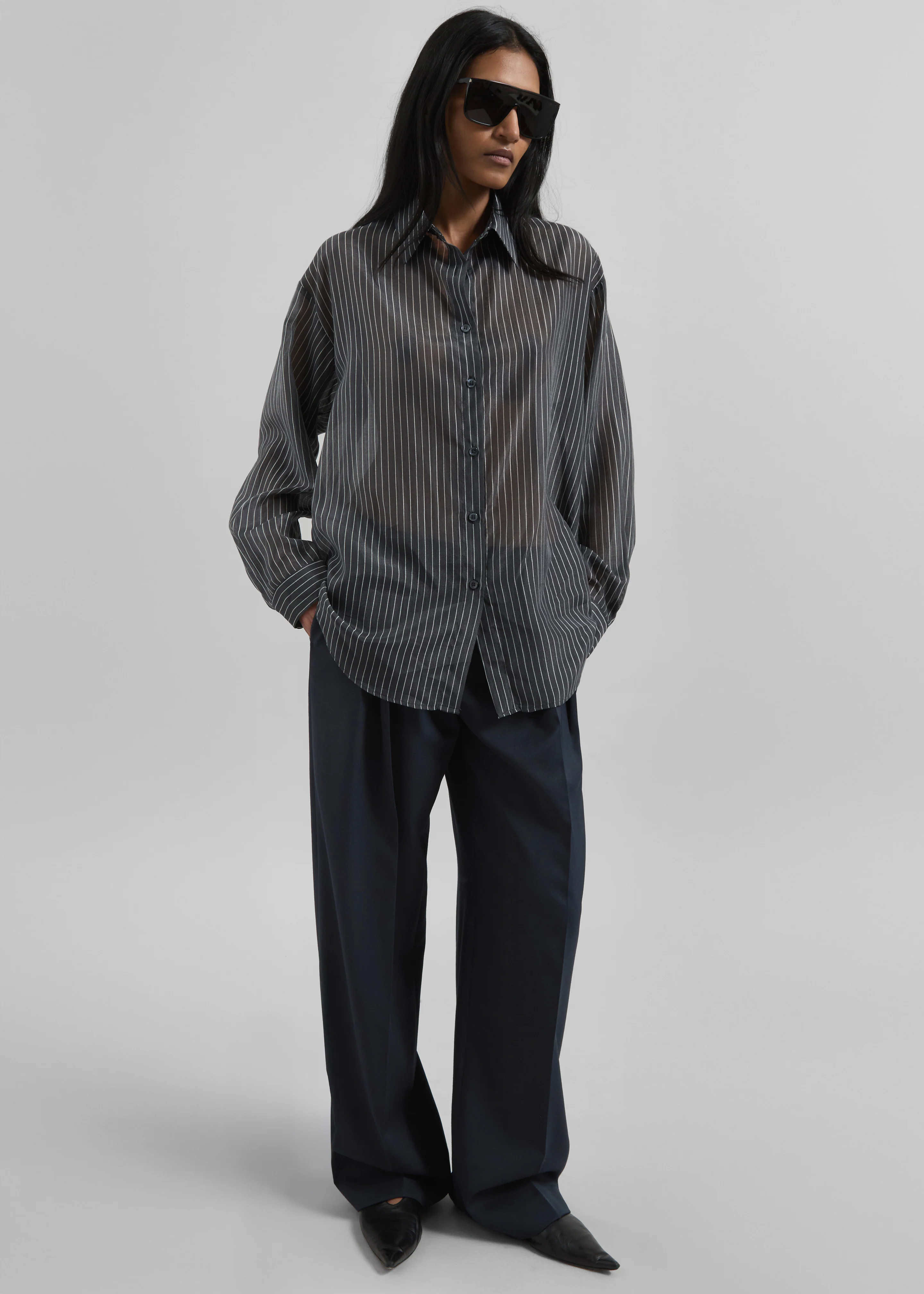Kesin Open Back Shirt - Grey/White Stripe - Image 5