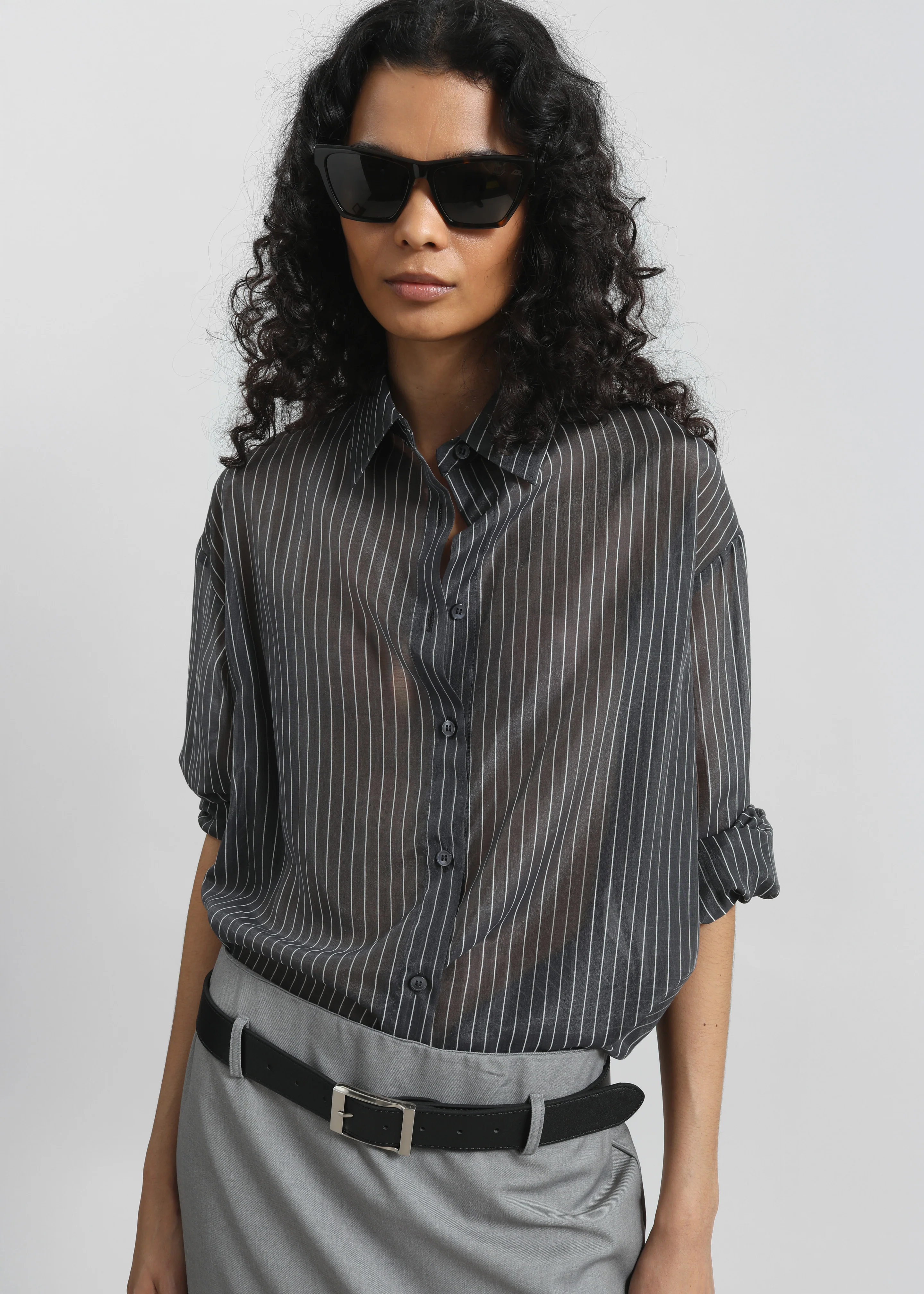 Kesin Open Back Shirt - Grey/White Stripe - Image 6