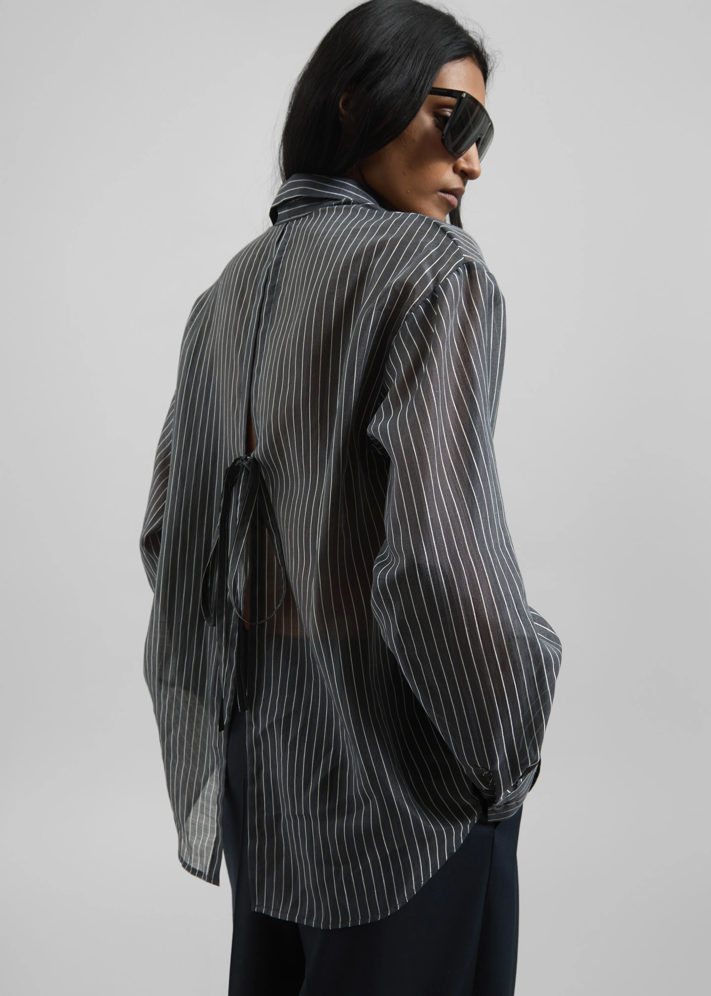 Kesin Open Back Shirt - Grey/White Stripe - Image 8