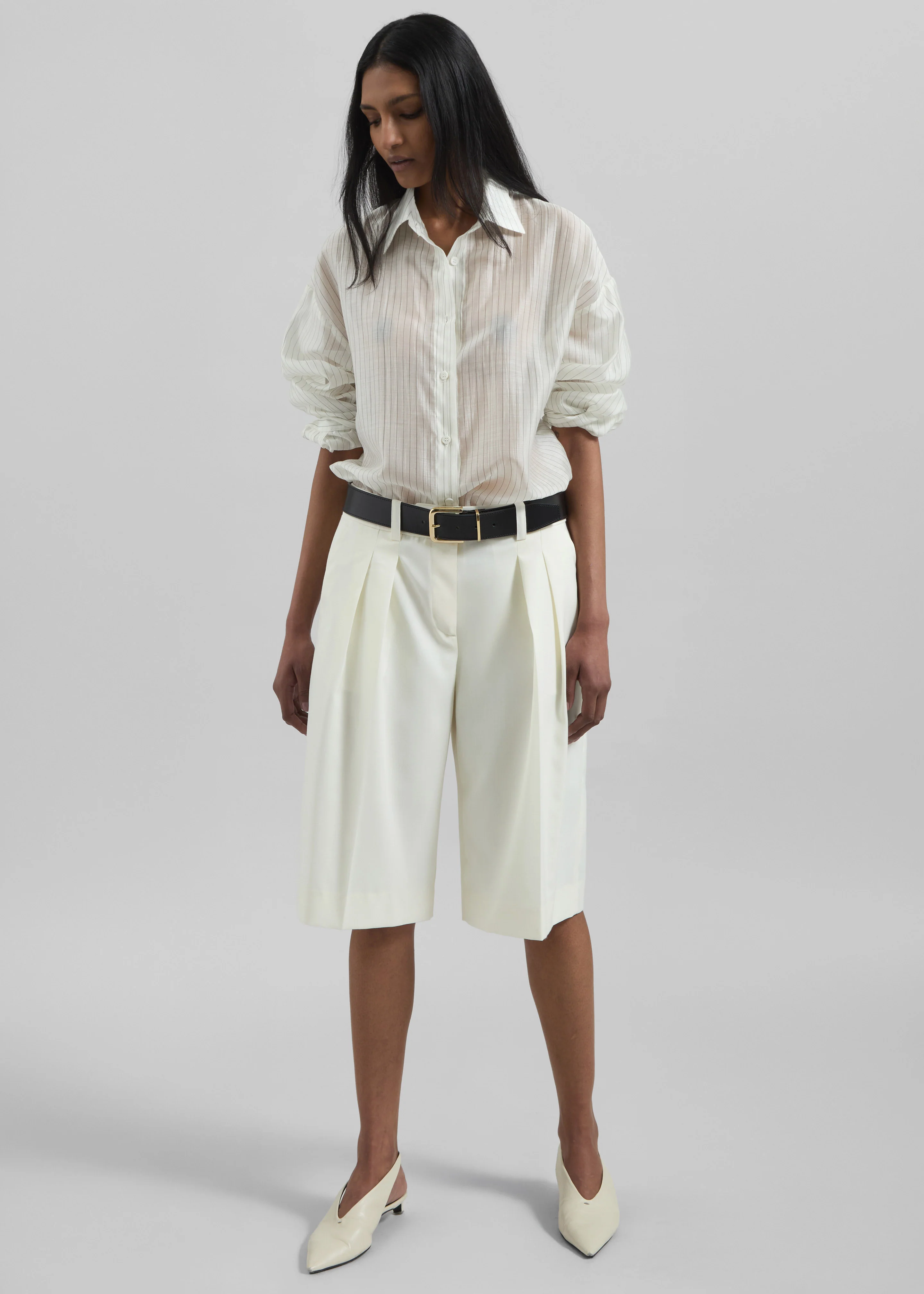 Kesin Open Back Shirt - White/Grey Stripe - Image 6