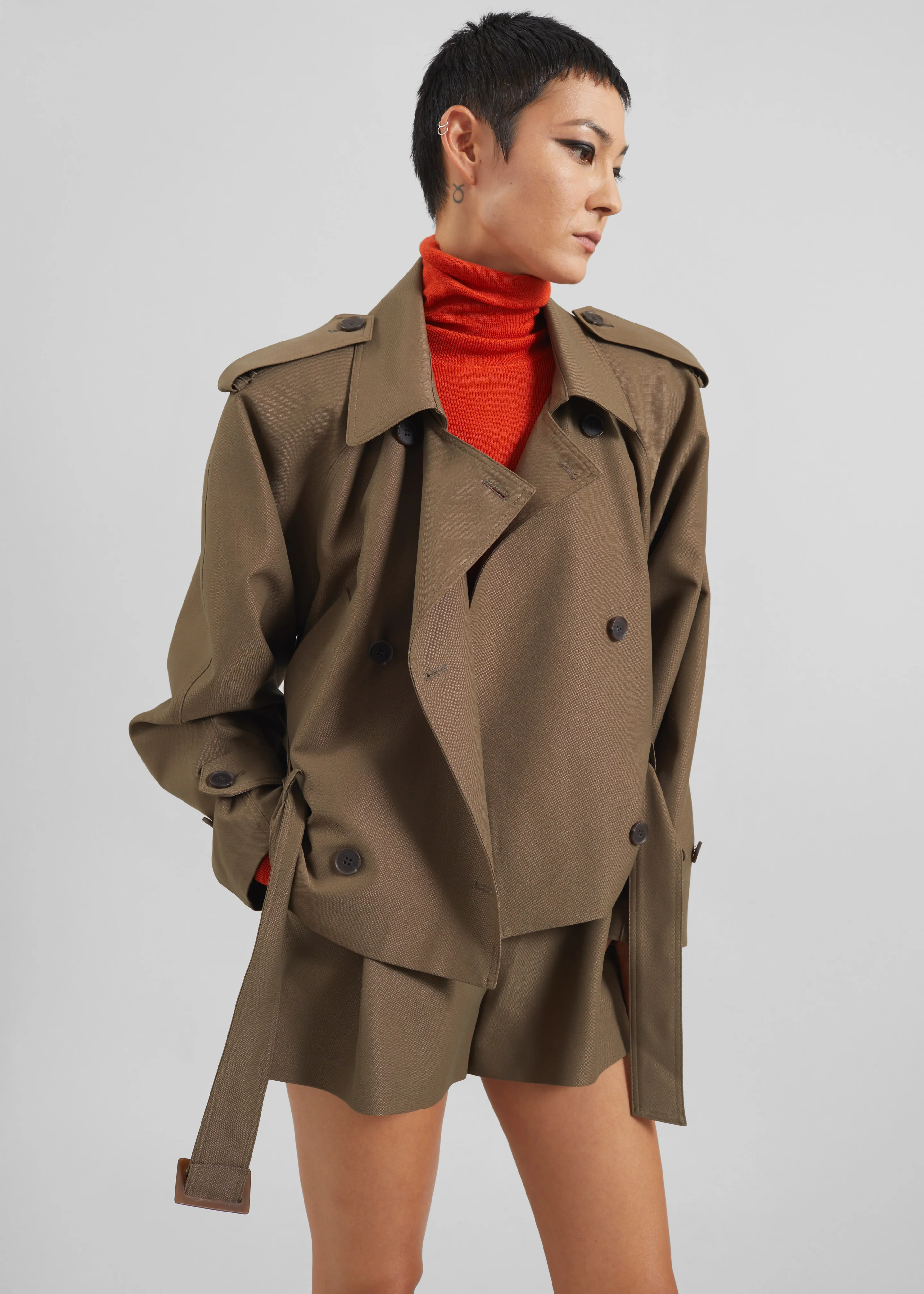 Kinsley Cropped Trench Jacket - Brown - Image 2